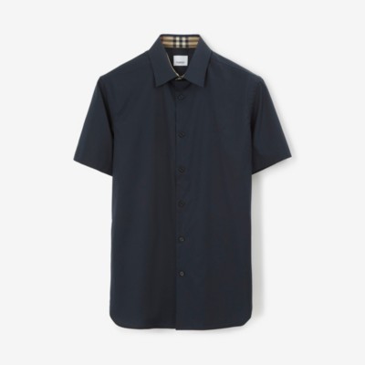 Burberry Embroidered Ekd Stretch Cotton Shirt In Navy