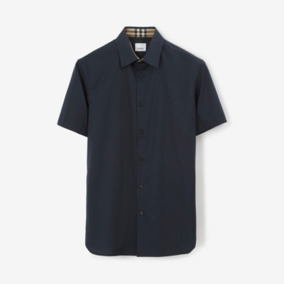Burberry Stretch-cotton Ekd-embroidered Slim Shirt In Navy