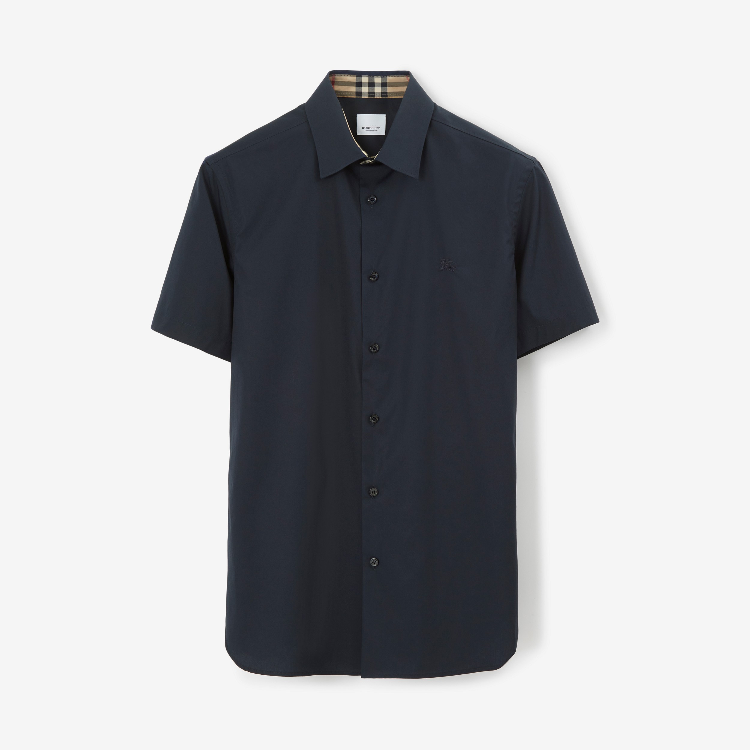 Camisa de algodão stretch com bordado EKD (Azul-marinho) - Homens | Burberry® oficial - 1