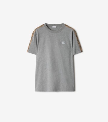 チェックトリム コットンTシャツ (ペールグレーメランジ