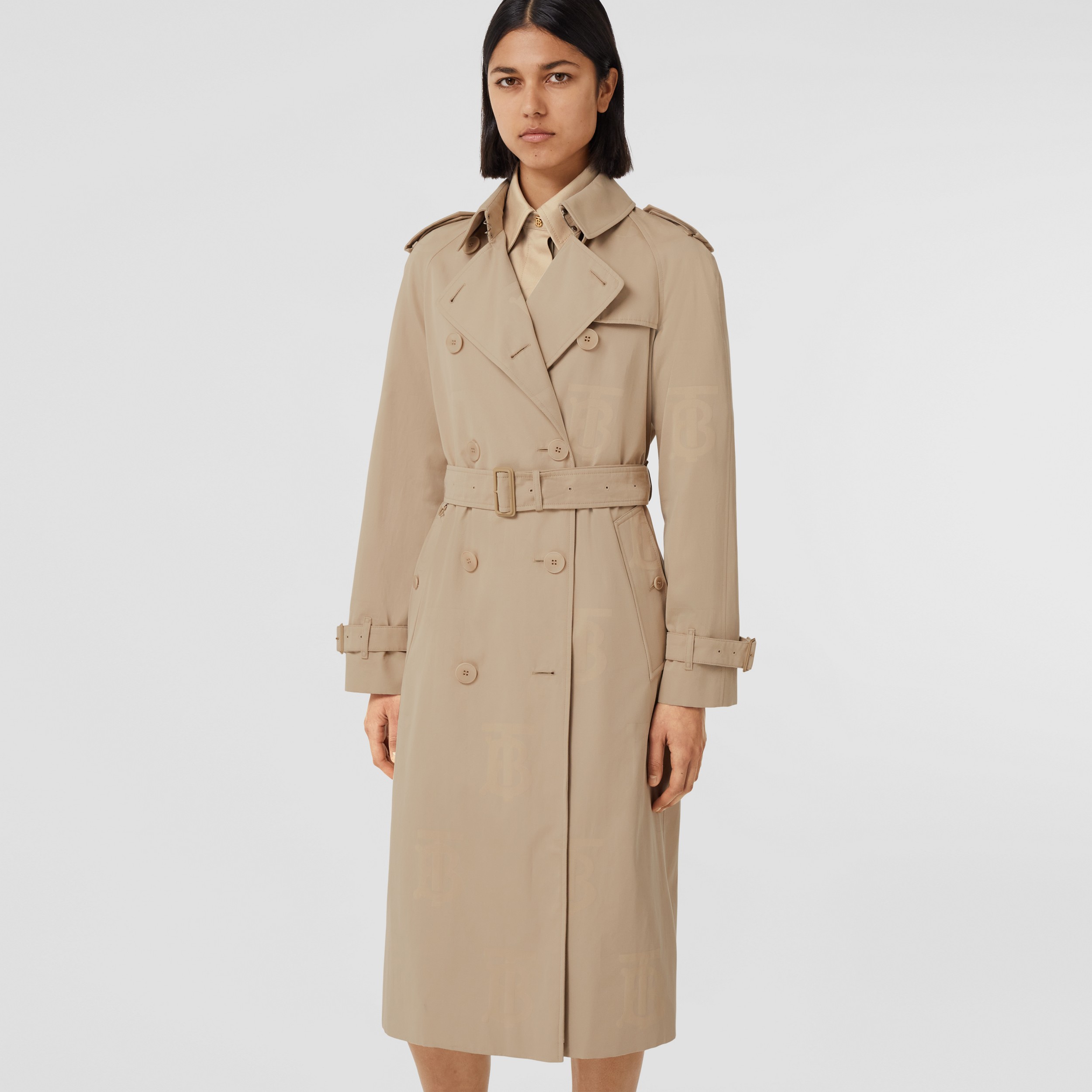 Monogram Motif Cotton Jacquard Trench Coat in Soft Fawn - Women | Burberry® Official - 1