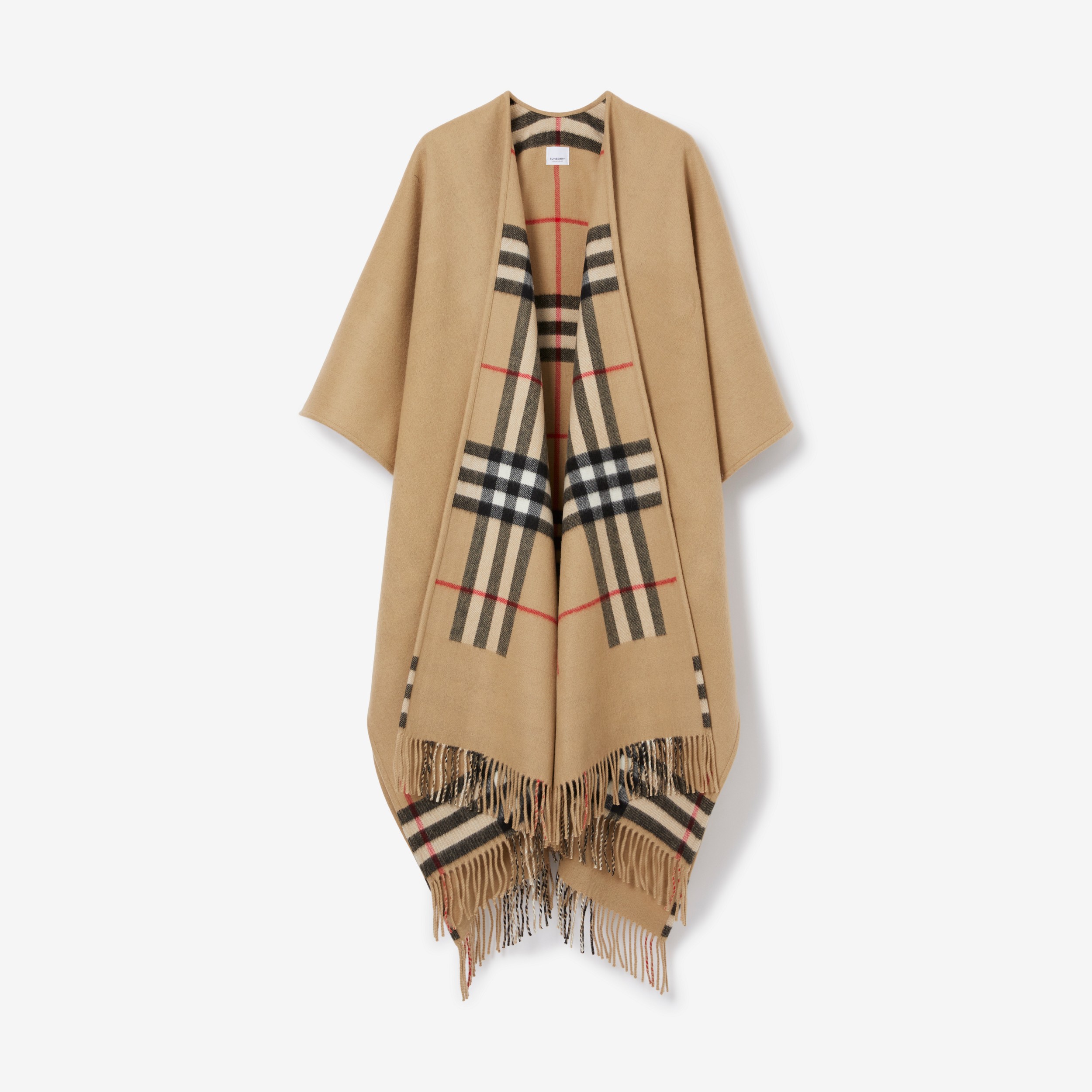 Reversible Check Wool Cashmere Cape in Archive Beige | Burberry® Official - 1