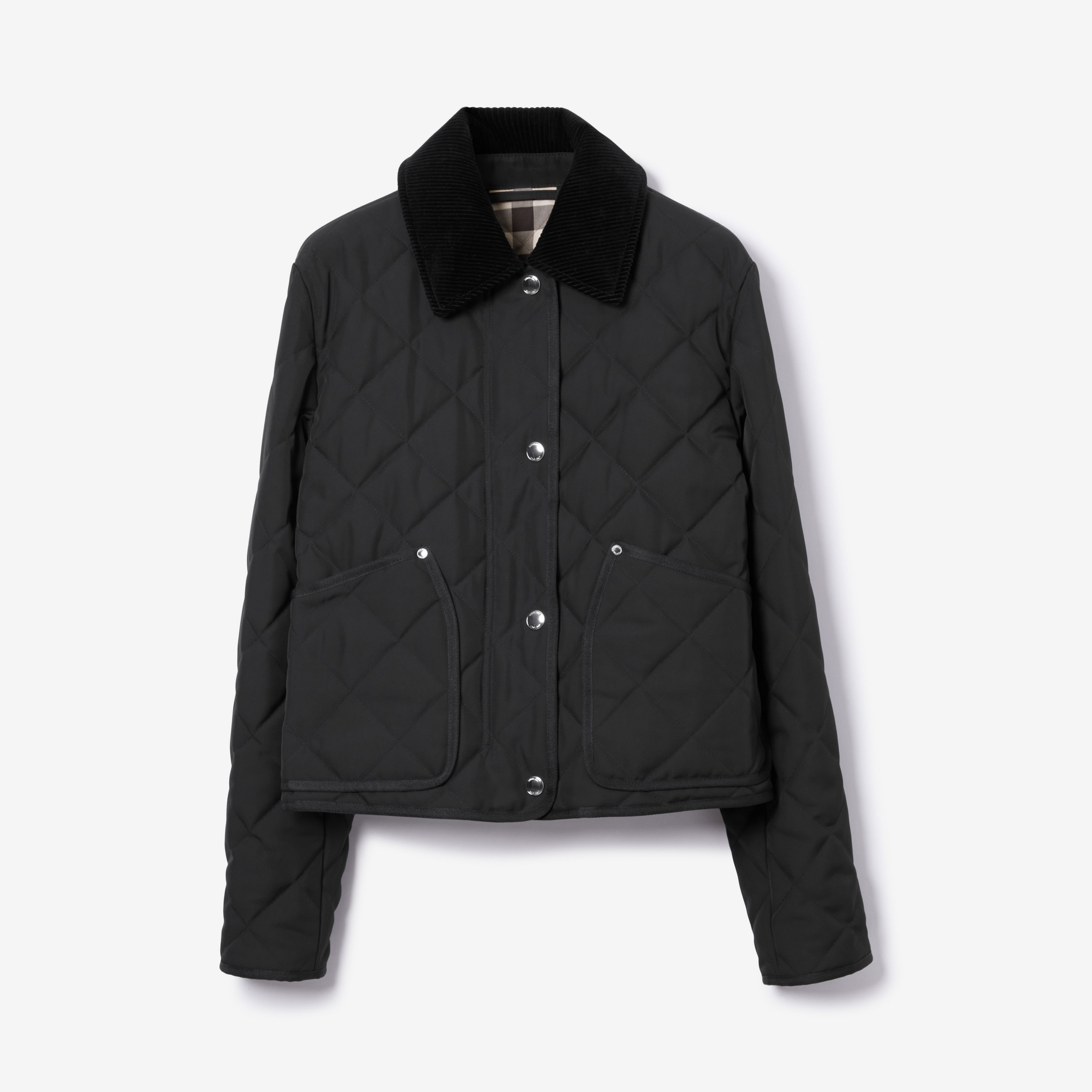 Corduroy Collar Diamond Quilted Cropped Barn Jacket in Black - Women | Burberry® Official - 1