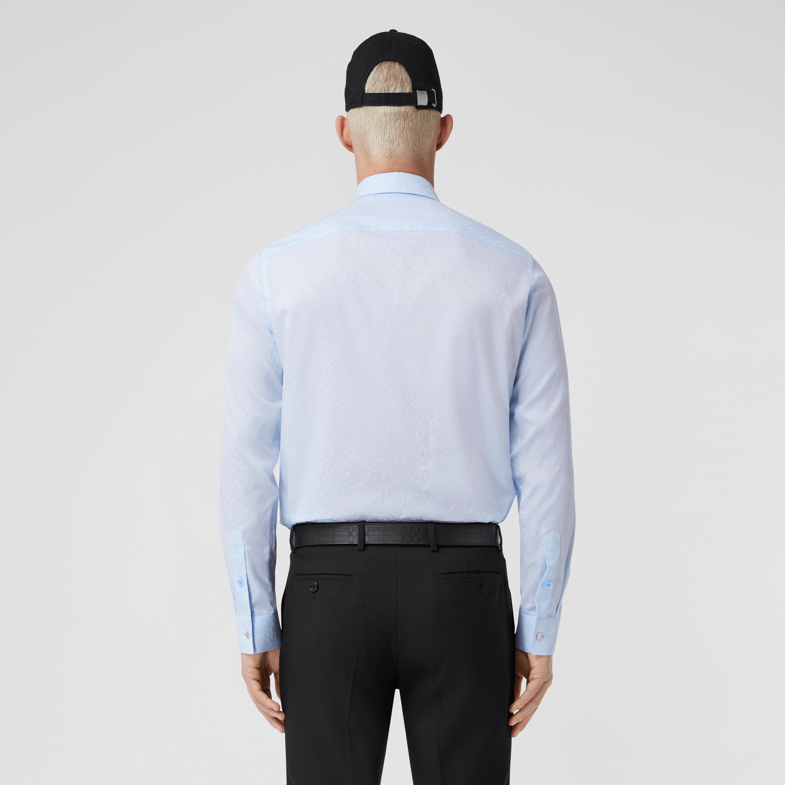 Slim Fit Monogram Cotton Jacquard Shirt in Pale Blue - Men | Burberry® Official - 3