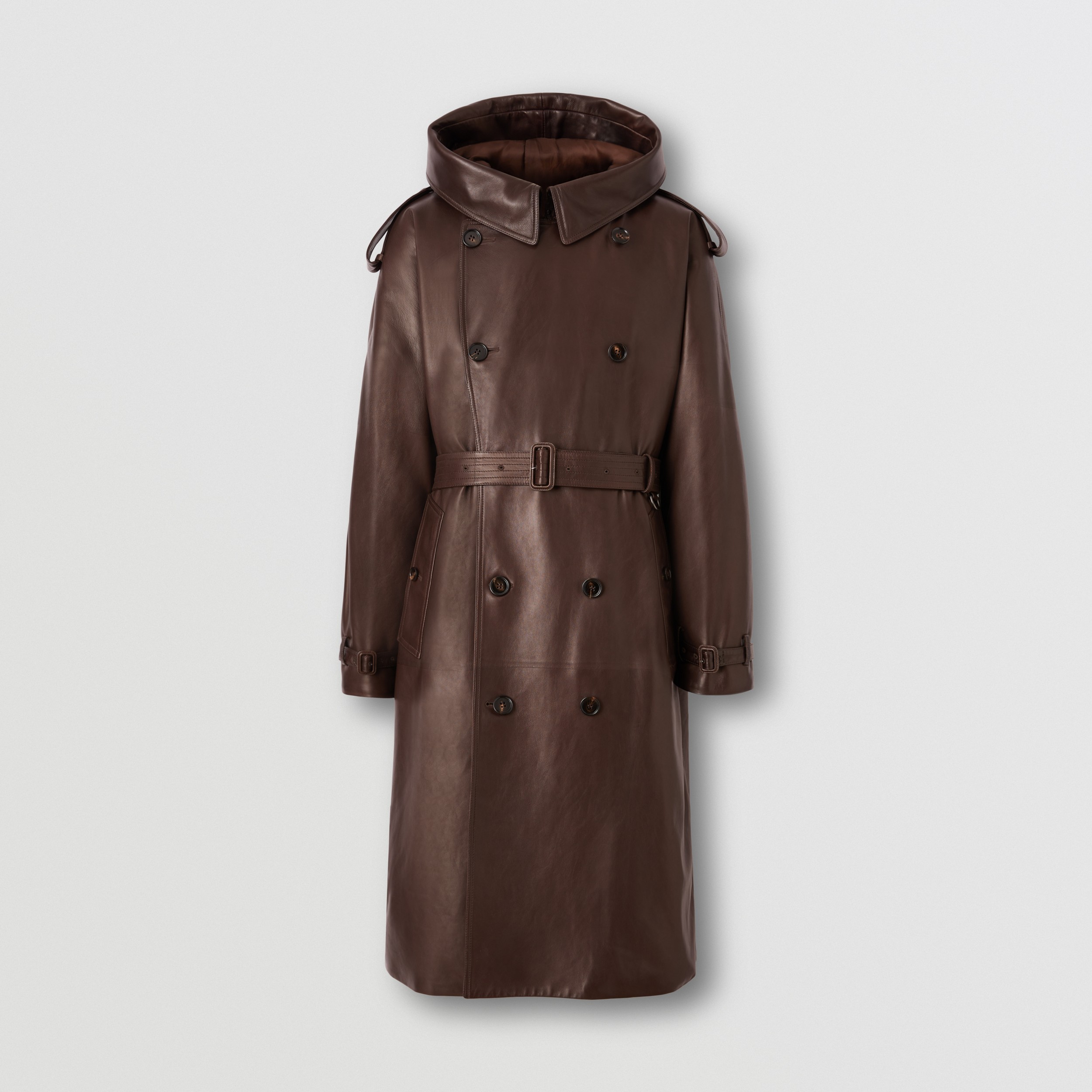 Trench coat em couro tingido com capuz (Âmbar Escuro) - Homens | Burberry® oficial - 4