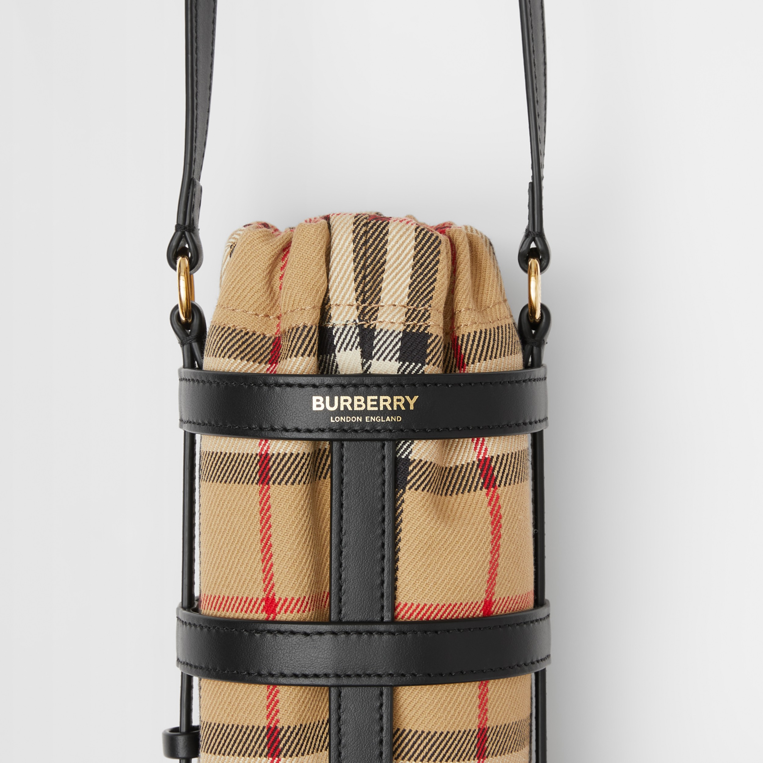 Vintage Check and Leather Water Bottle Holder in Black | Burberry ...