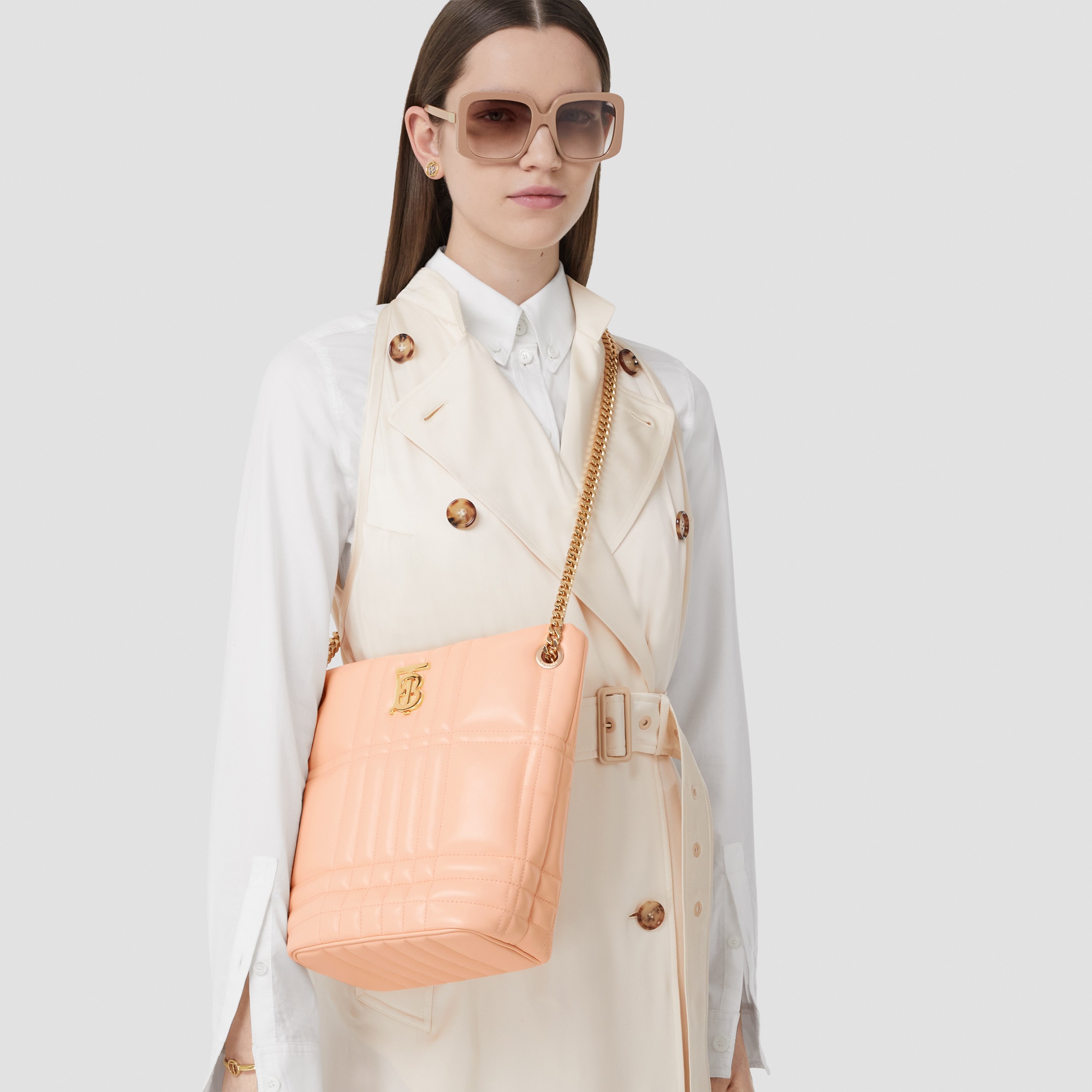 Small Quilted Lambskin Lola Bucket Bag in Peach Pink - Women | Burberry® Official - 3