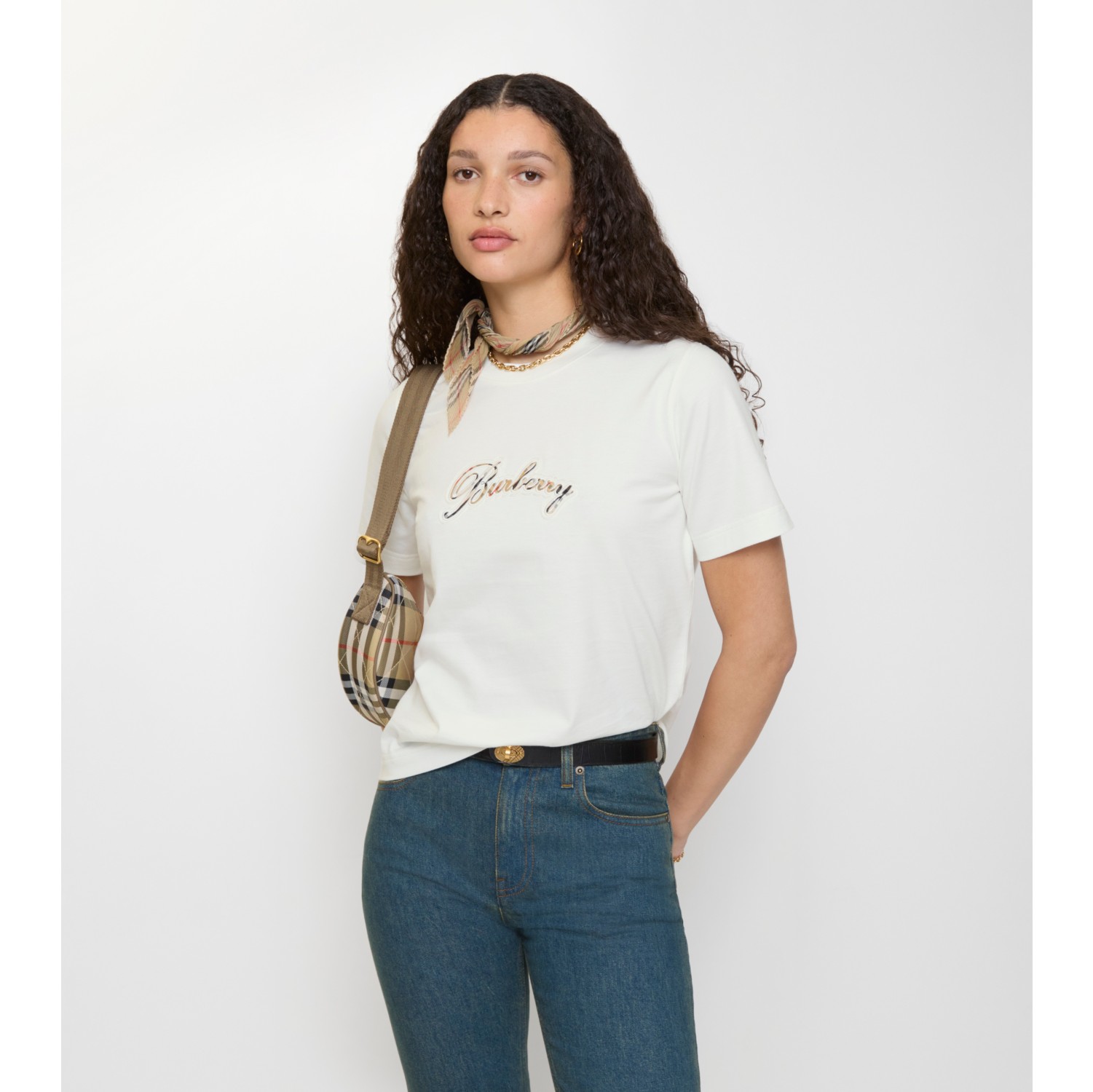 Check Cursive Logo Cotton T-shirt