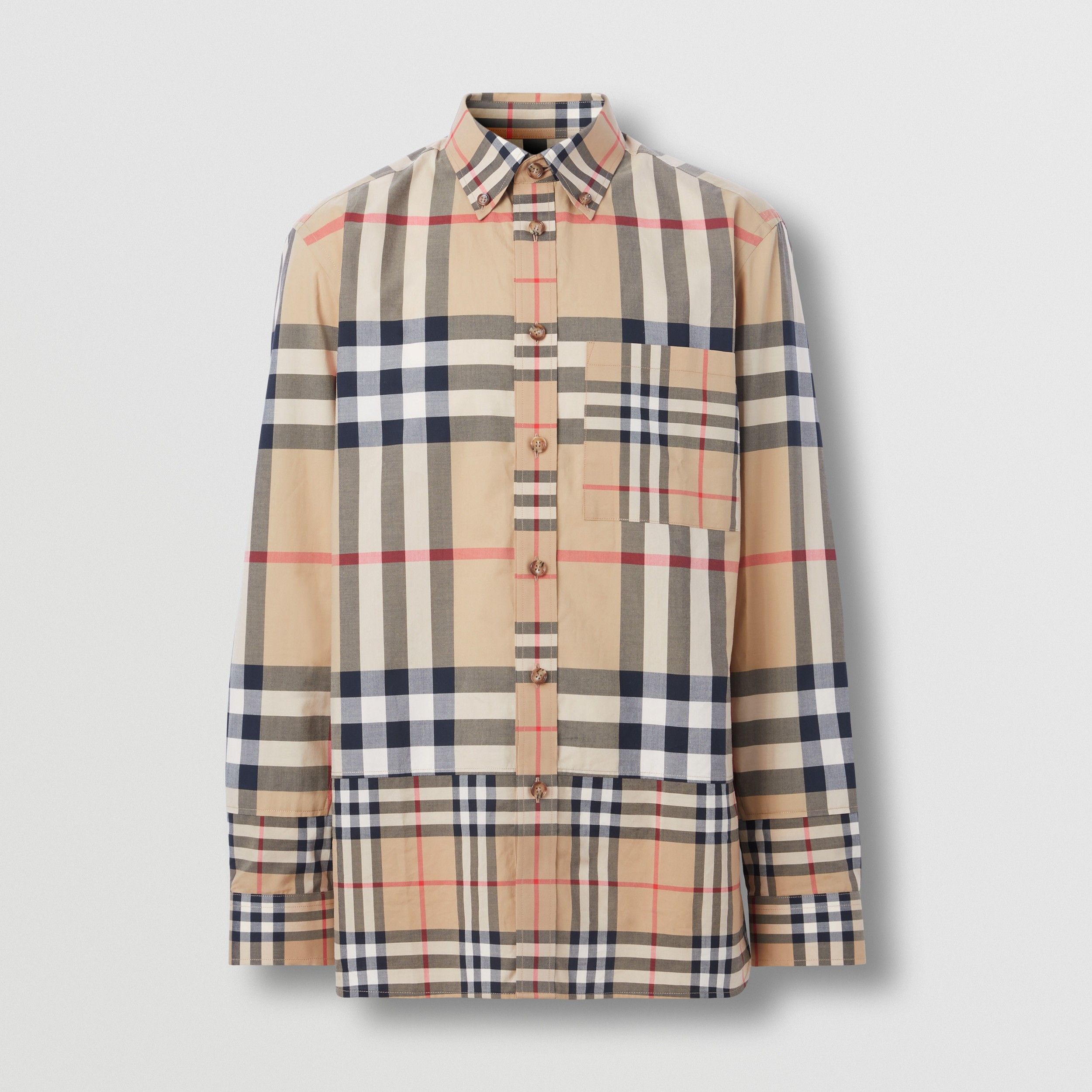 Contrast Check Cotton Shirt in Archive Beige - Men | Burberry® Official - 4