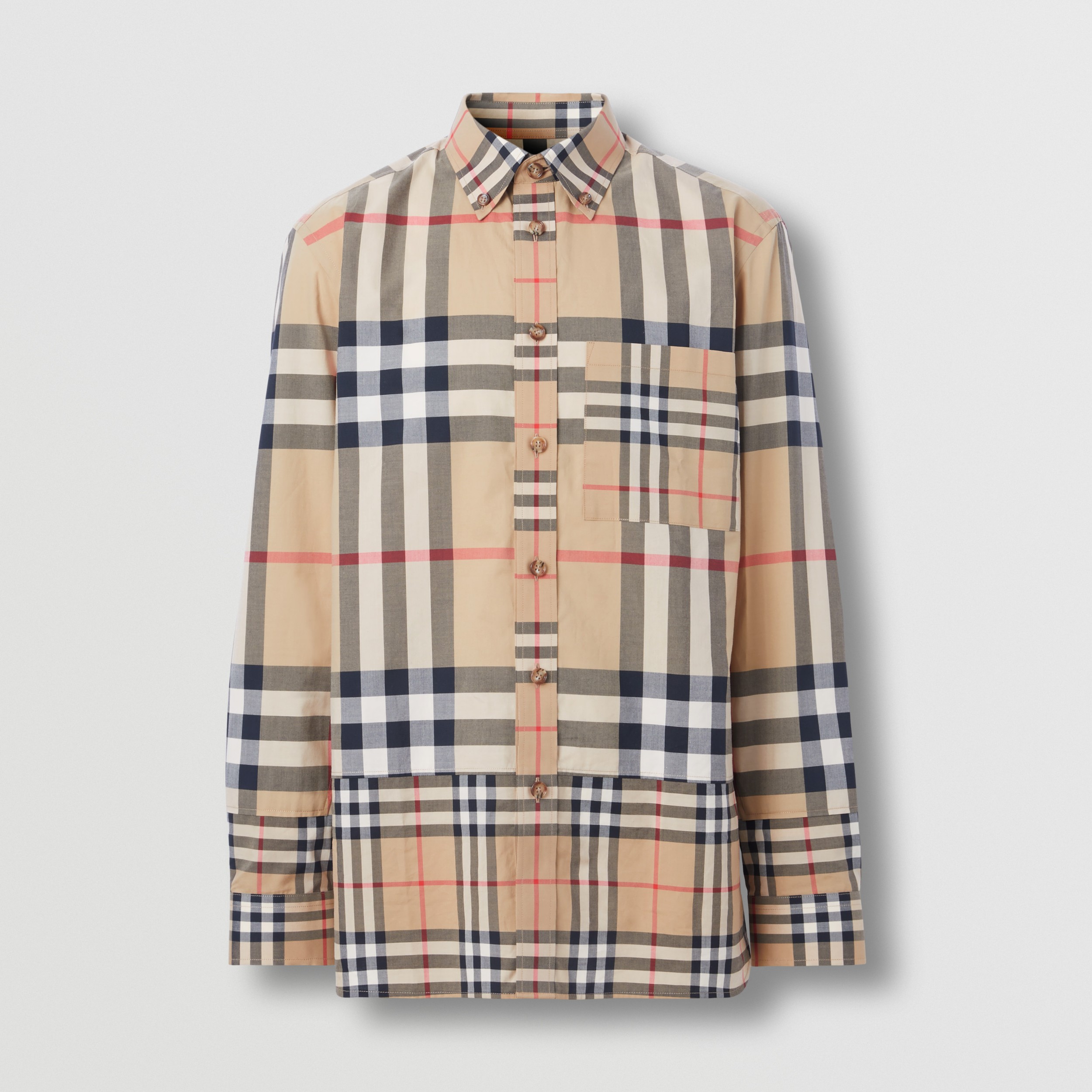 Contrast Check Cotton Shirt in Archive Beige - Men | Burberry® Official