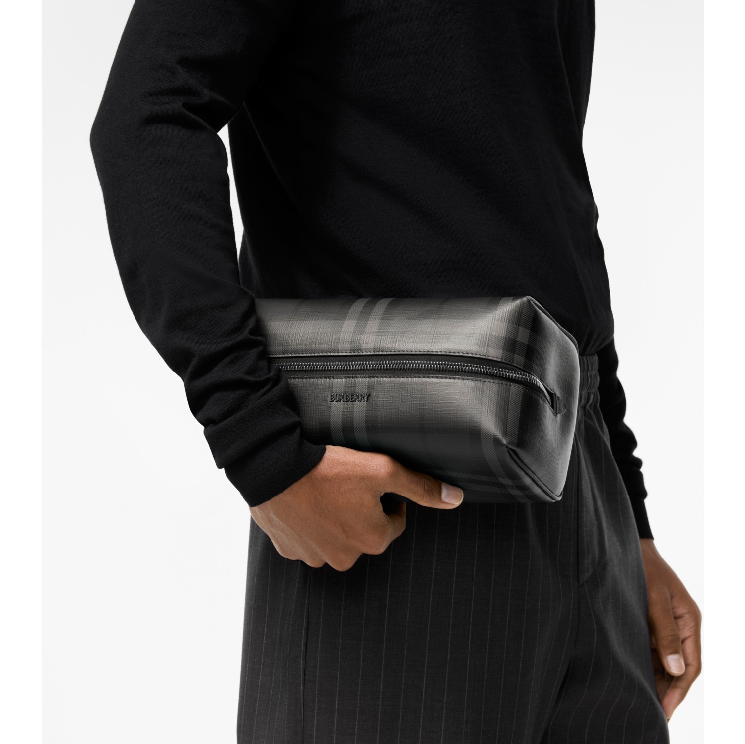 City Check Travel Pouch in Iron grey - Men, Cotton, Technical | Burberry® Official