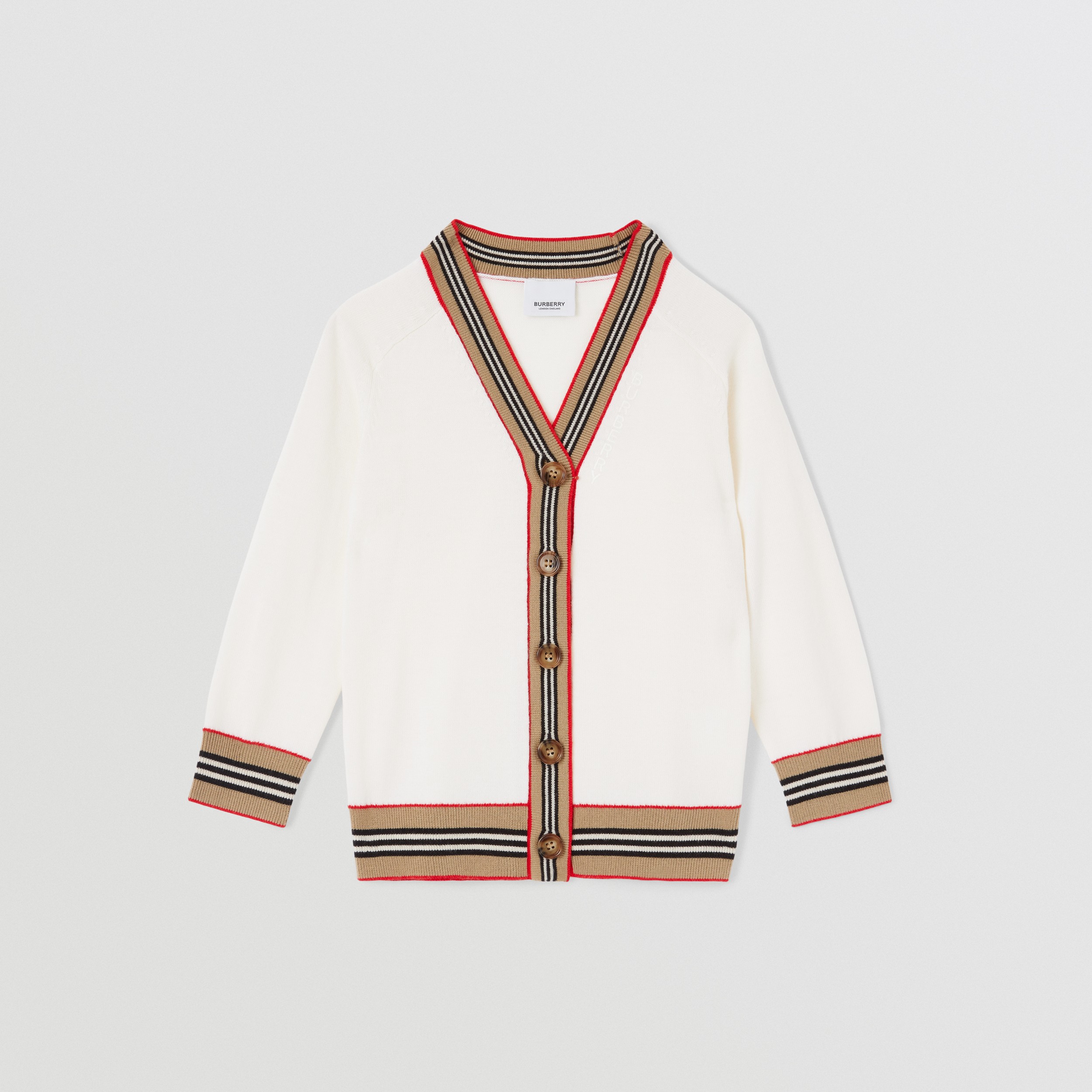 Icon Stripe Trim Wool Cardigan in Ivory | Burberry® Official - 1