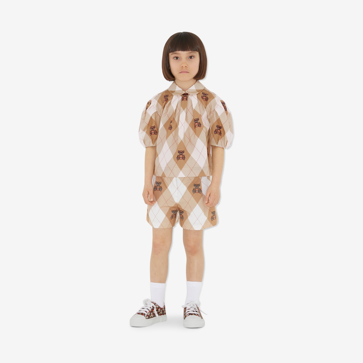 Thomas Bear Argyle Stretch Cotton Blouse in Soft Fawn | Burberry® Official