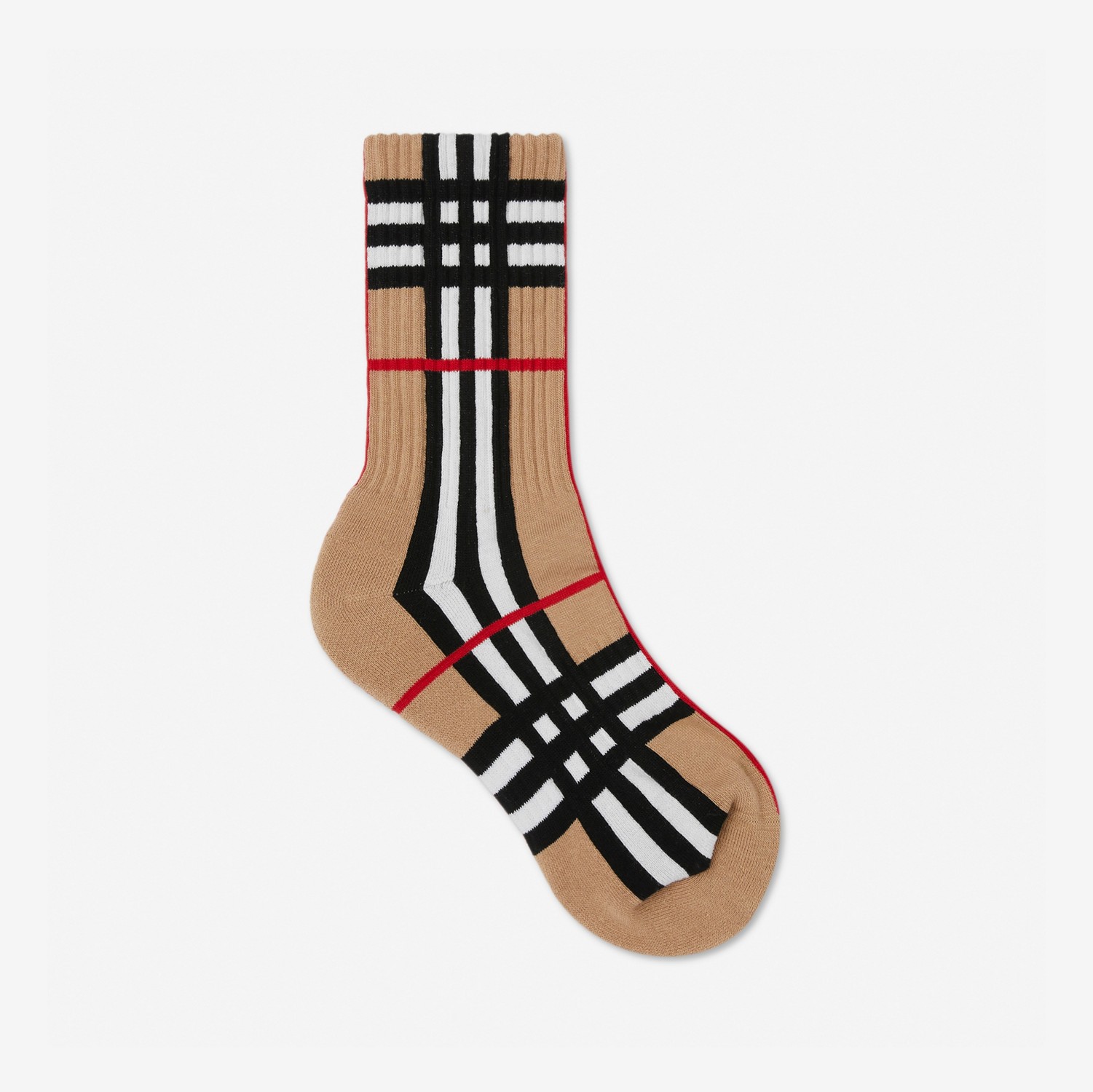 Check Intarsia Technical Stretch Cotton Socks in Archive Beige | Burberry® Official