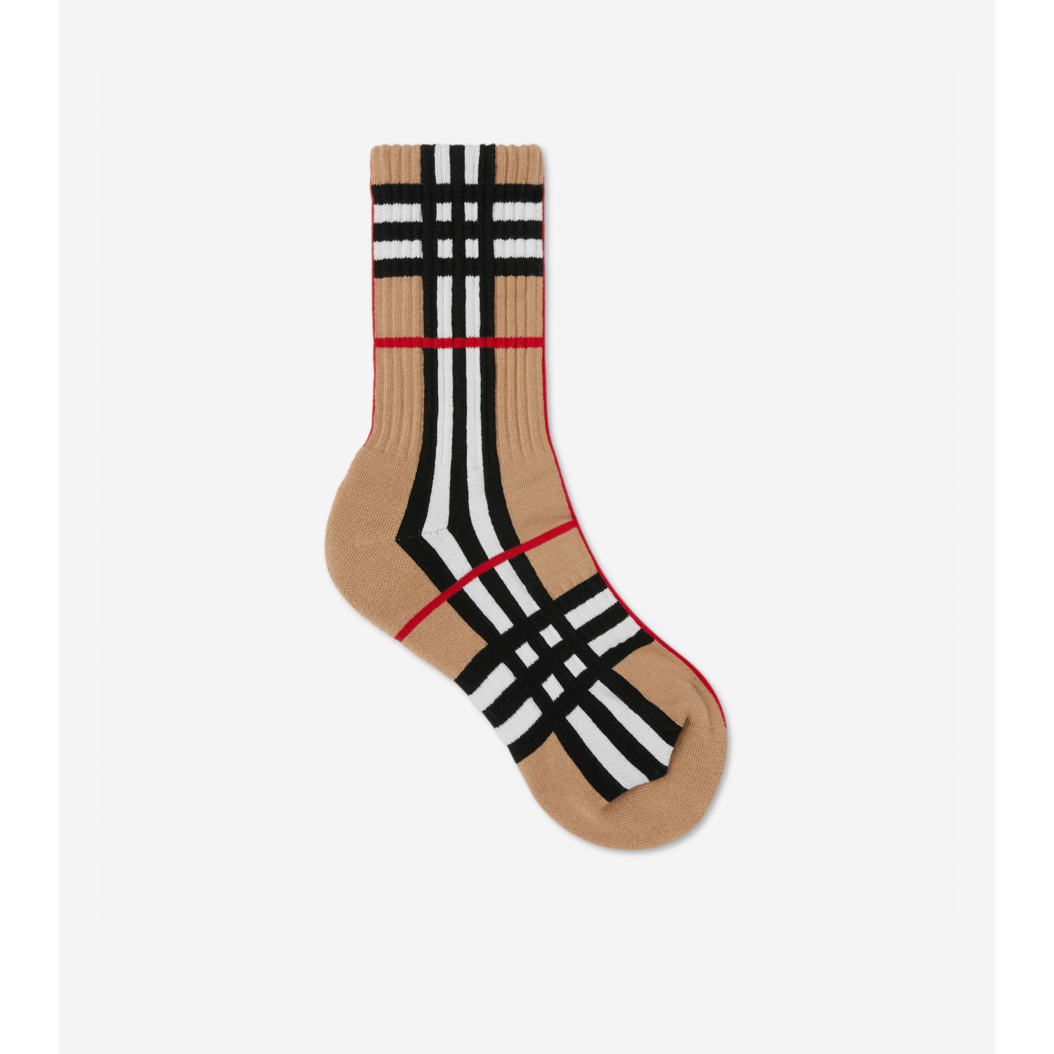 Check Intarsia Technical Stretch Cotton Socks in Archive beige