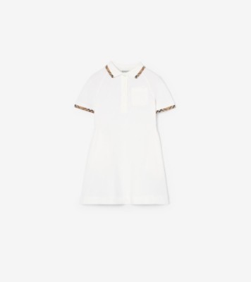 Check Trim Cotton Polo Shirt Dress in White | Burberry® Official