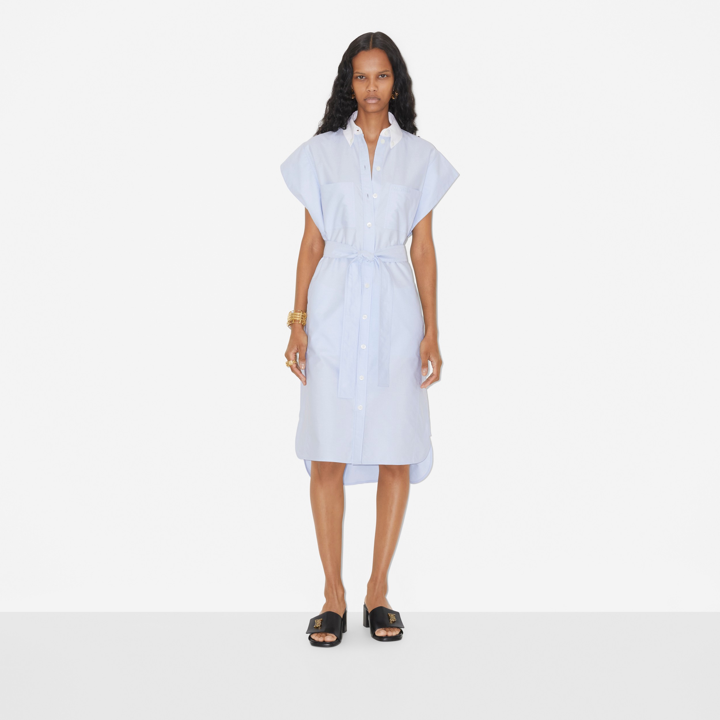 Cotton Oxford Shirt Dress in Pale Blue - Women | Burberry® Official - 2