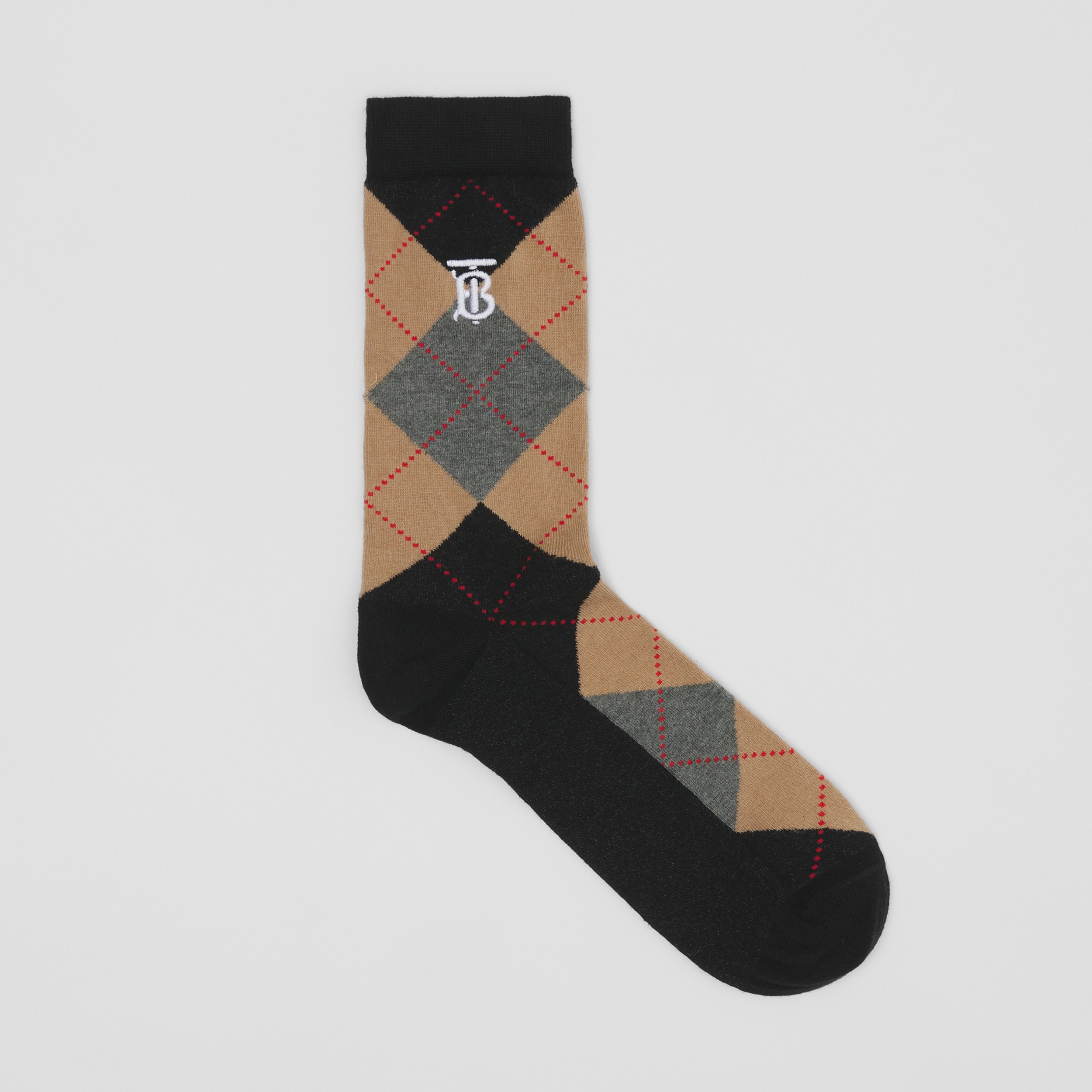 Argyle Intarsia Cotton Cashmere Blend Socks in Black | Burberry® Official - 1