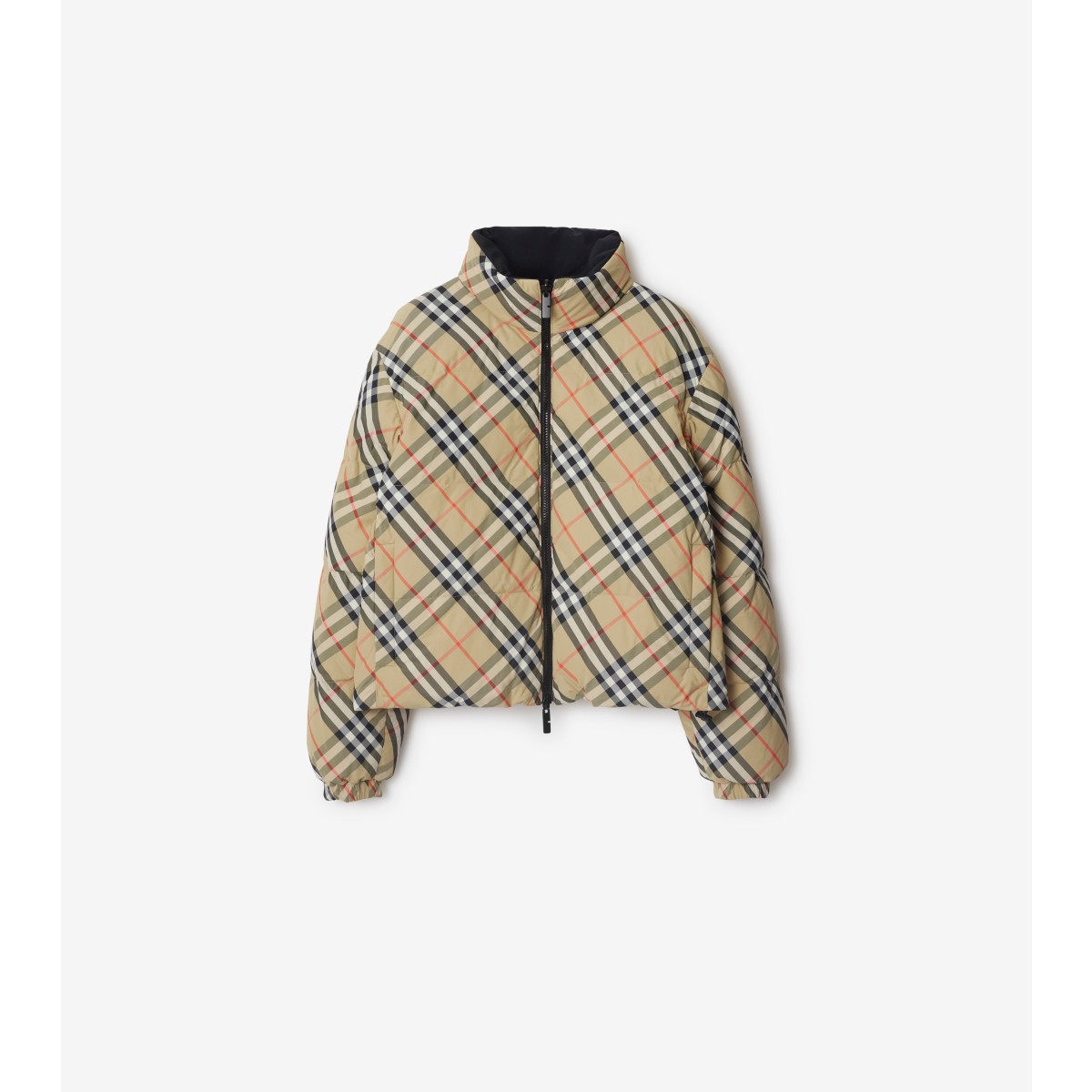 Shop Burberry Reversible Check Nylon Puffer Jacket In Sand