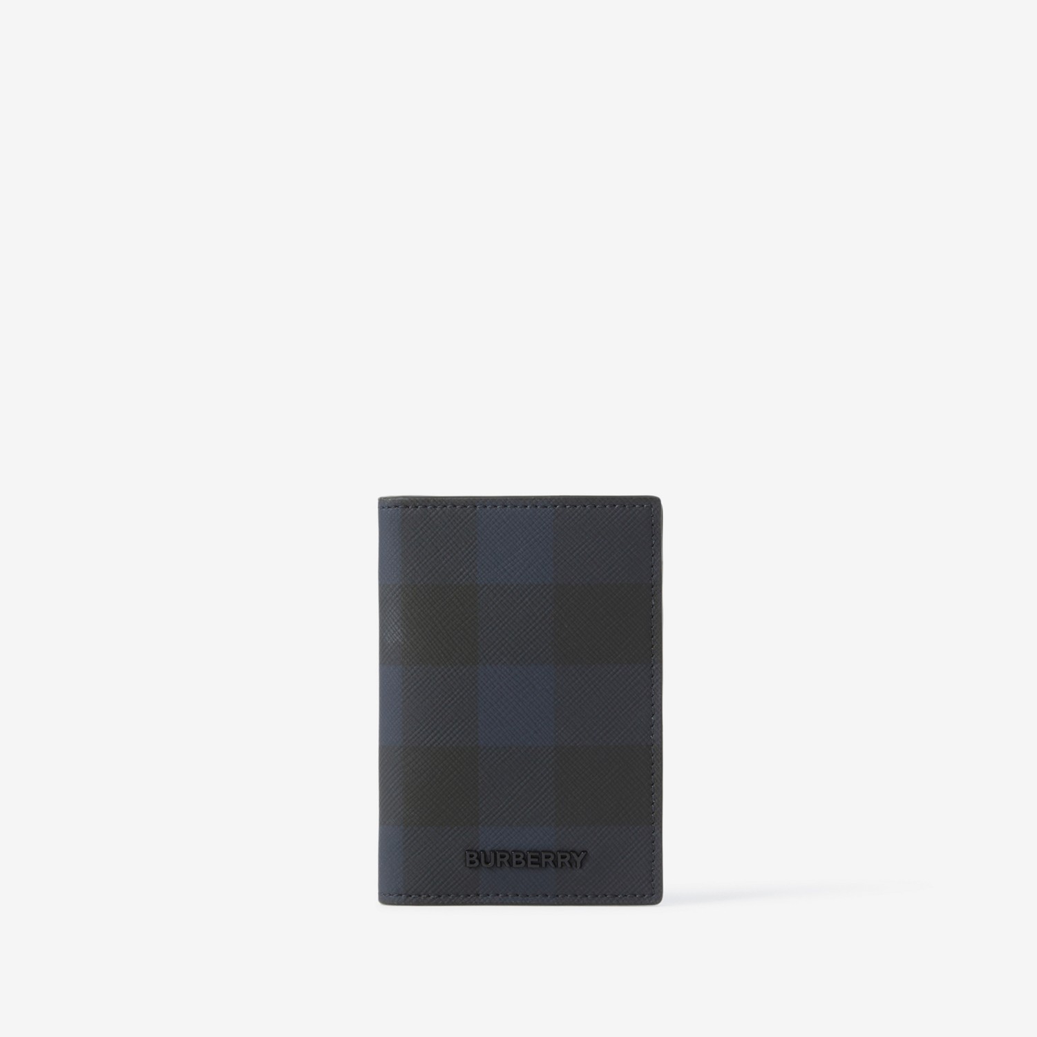 체크 레더 폴딩 카드 케이스 (네이비) - 남성 | Burberry®