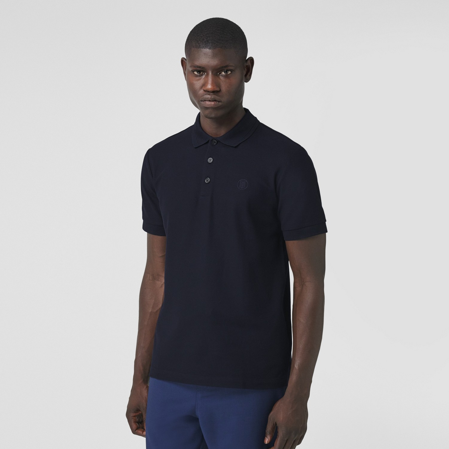 Monogram Motif Cotton Piqué Polo Shirt in Coal Blue - Men | Burberry® Official