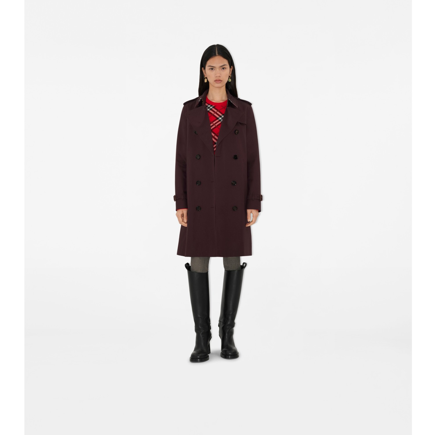 Mid-length Gabardine Kensington Trench Coat in Wine red - Women | Burberry® Official