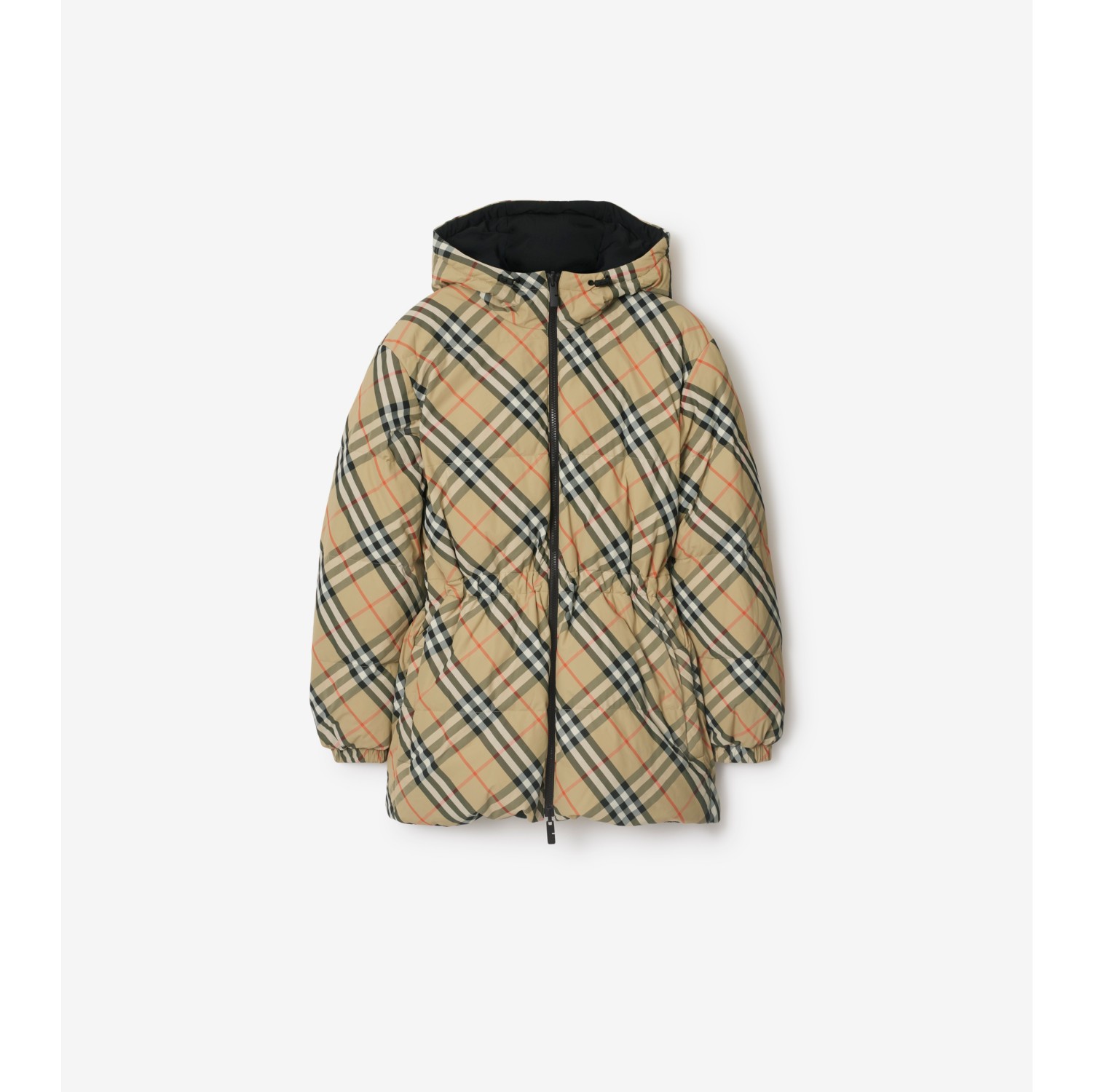 Reversible Check Nylon Keswick Puffer Jacket in Sand Women Burberry Official