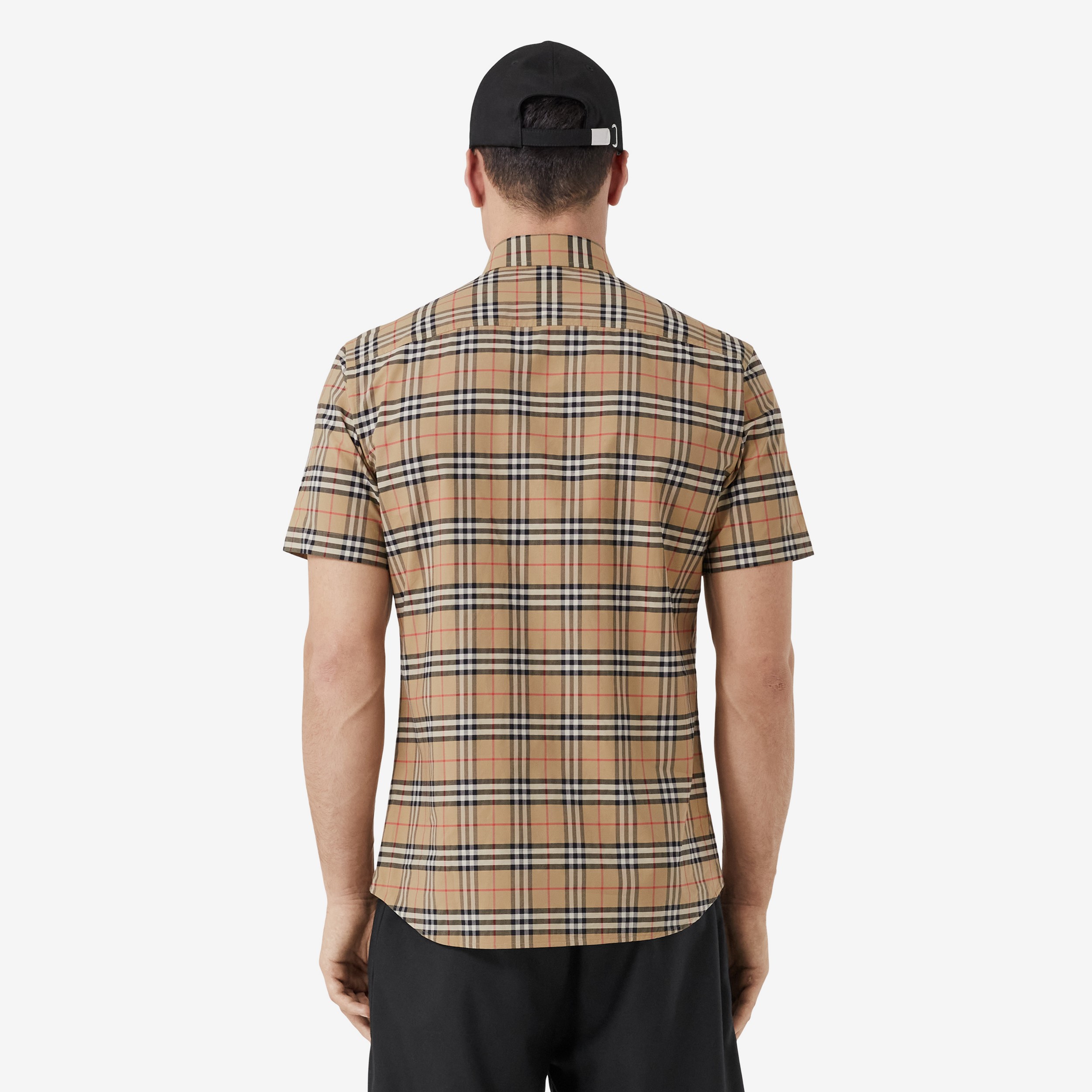 Camisa xadrez de algodão stretch com mangas curtas (Bege Clássico) - Homens | Burberry® oficial - 3