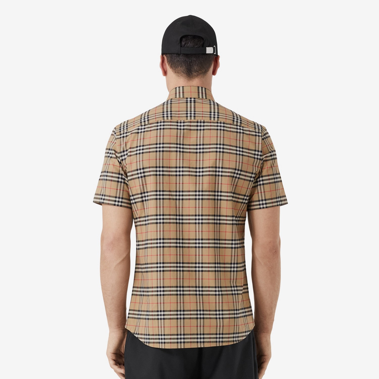 Camisa xadrez de algodão stretch com mangas curtas (Bege Clássico) - Homens | Burberry® oficial