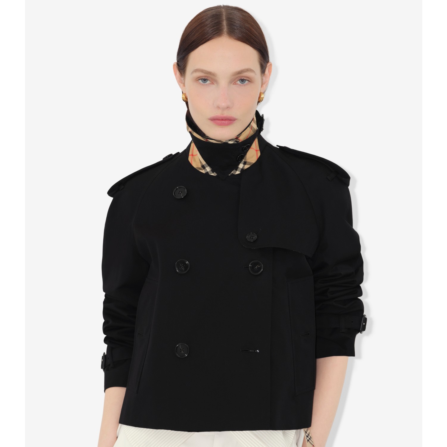 Cropped Gabardine Mayfair Trench Jacket in Black - Women | Burberry® Official