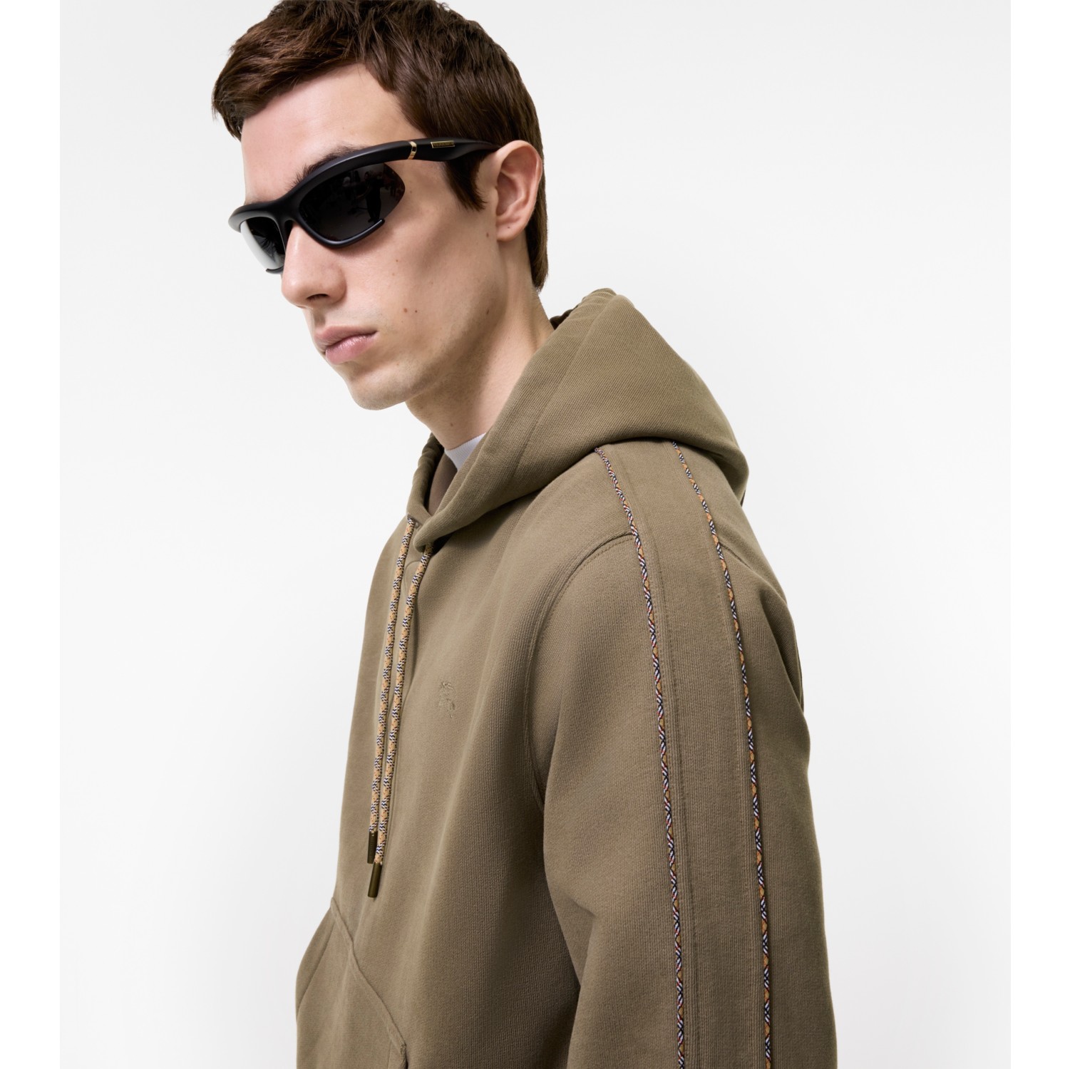 Check Piping Cotton Hoodie in Finch brown - Men | Burberry® Official