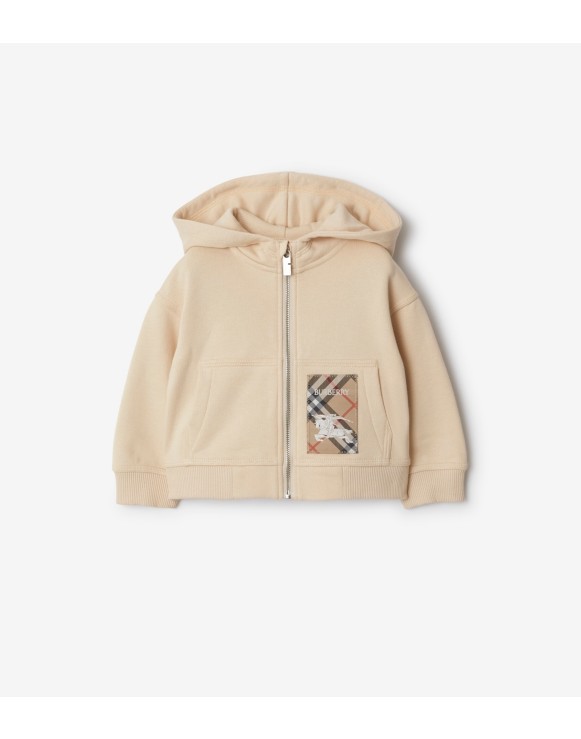 Check Label Cotton Zip Hoodie