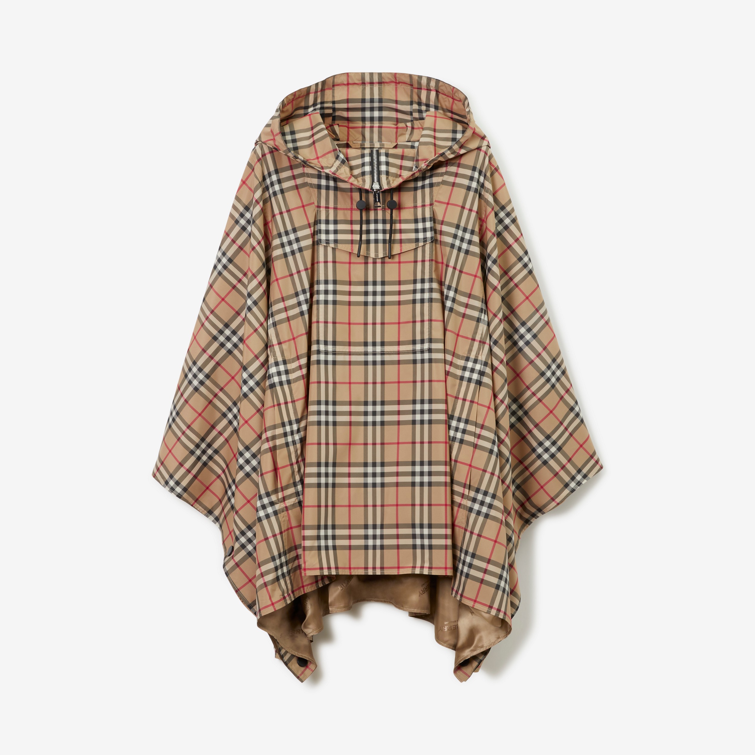 Check Hooded Poncho in Archive Beige | Burberry® Official - 1