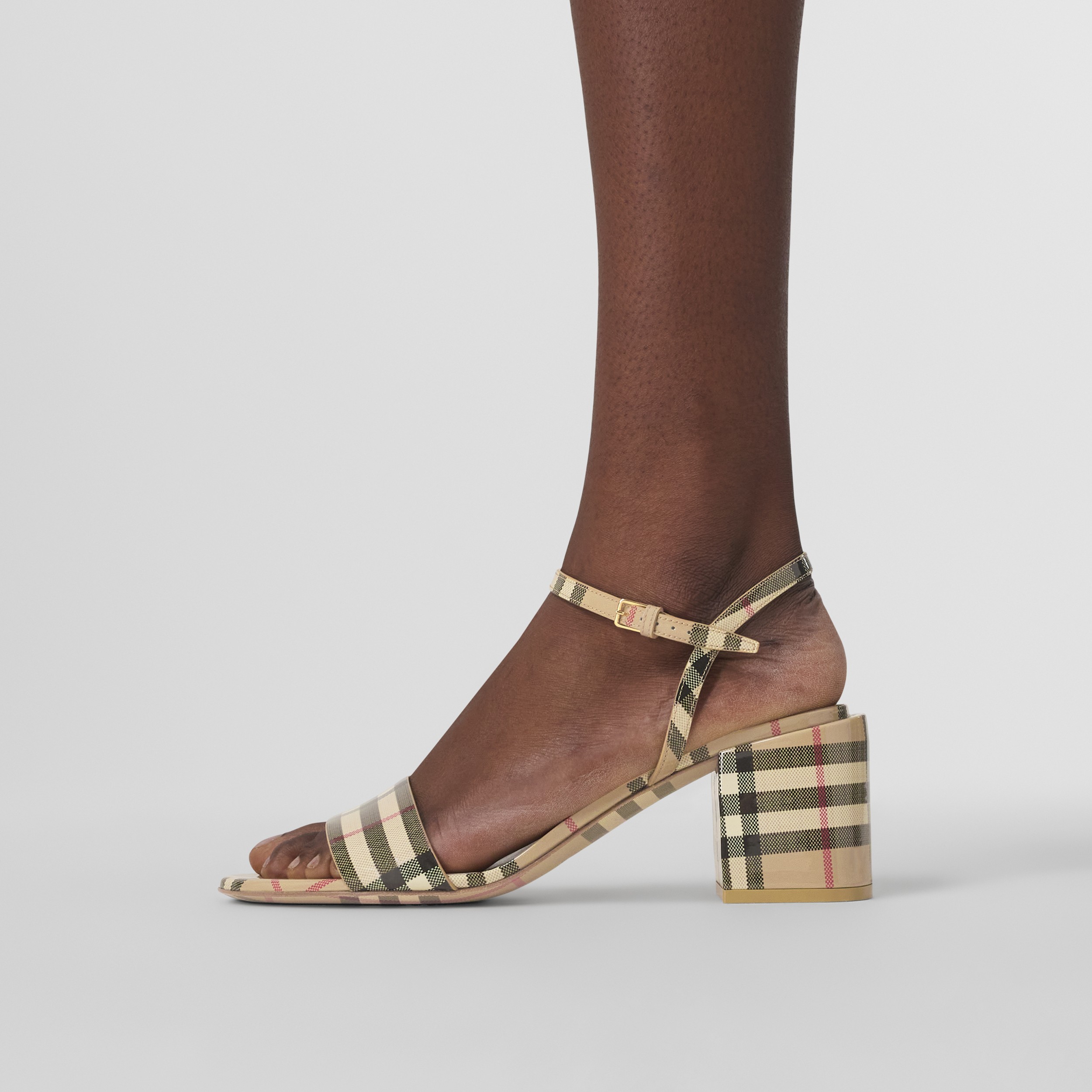 Vintage Check Patent Leather Sandals in Archive Beige | Burberry® Official - 3