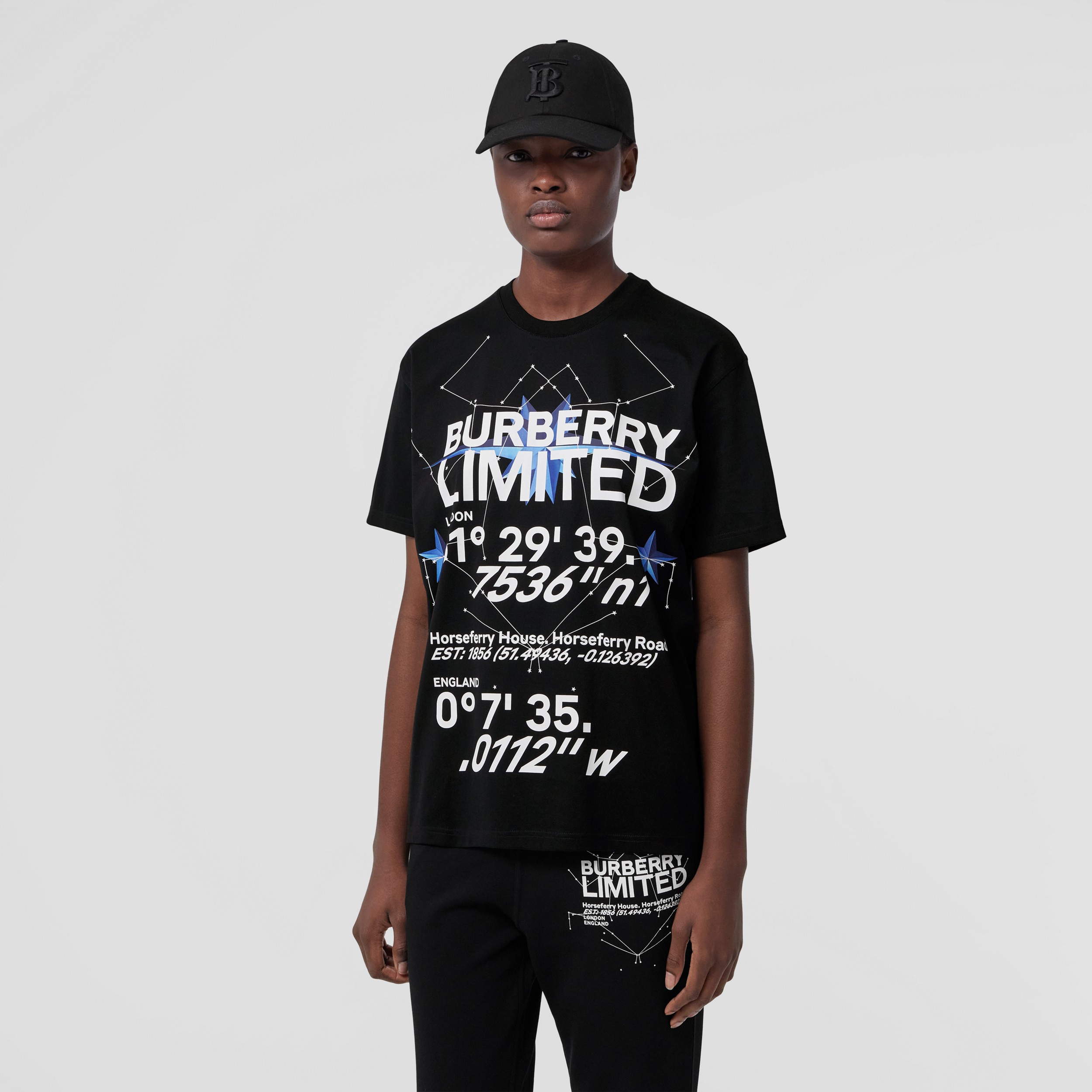 Constellations Print Oversized T-shirt in Black - Women | Burberry® Official - 1