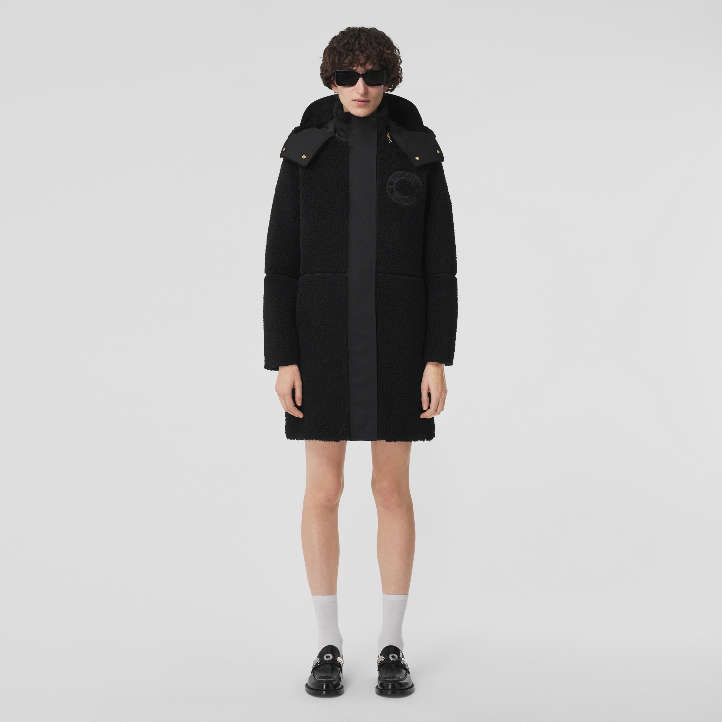 Logo Graphic Wool Cashmere Blend Fleece Coat in Black - Women | Burberry® Official - 1
