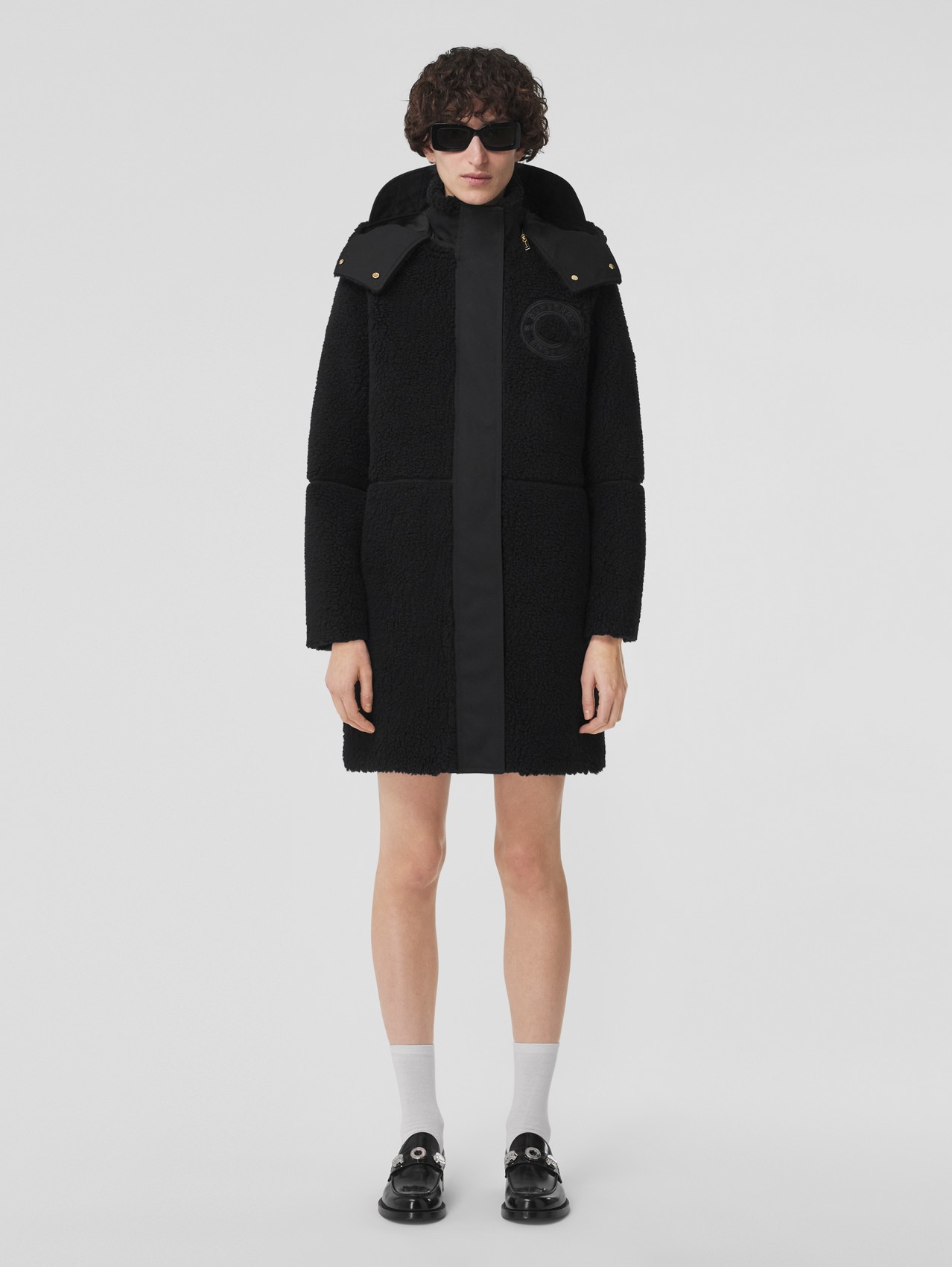 Manteau molletonné en laine et cachemire mélangés avec logo (Noir)