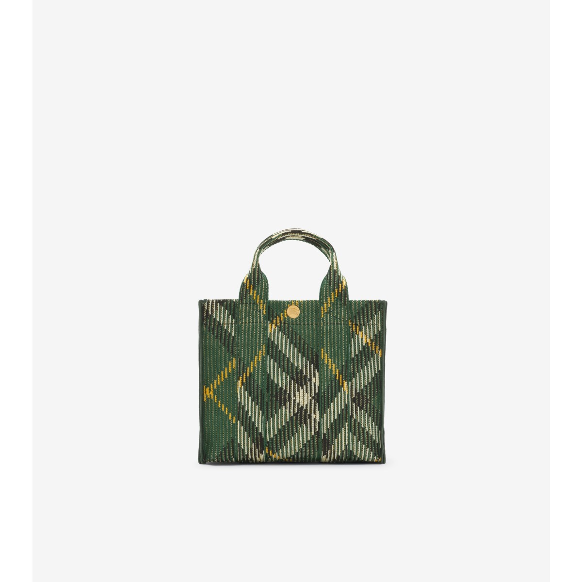Shop Burberry Mini Check Knitted Tote In Ivy