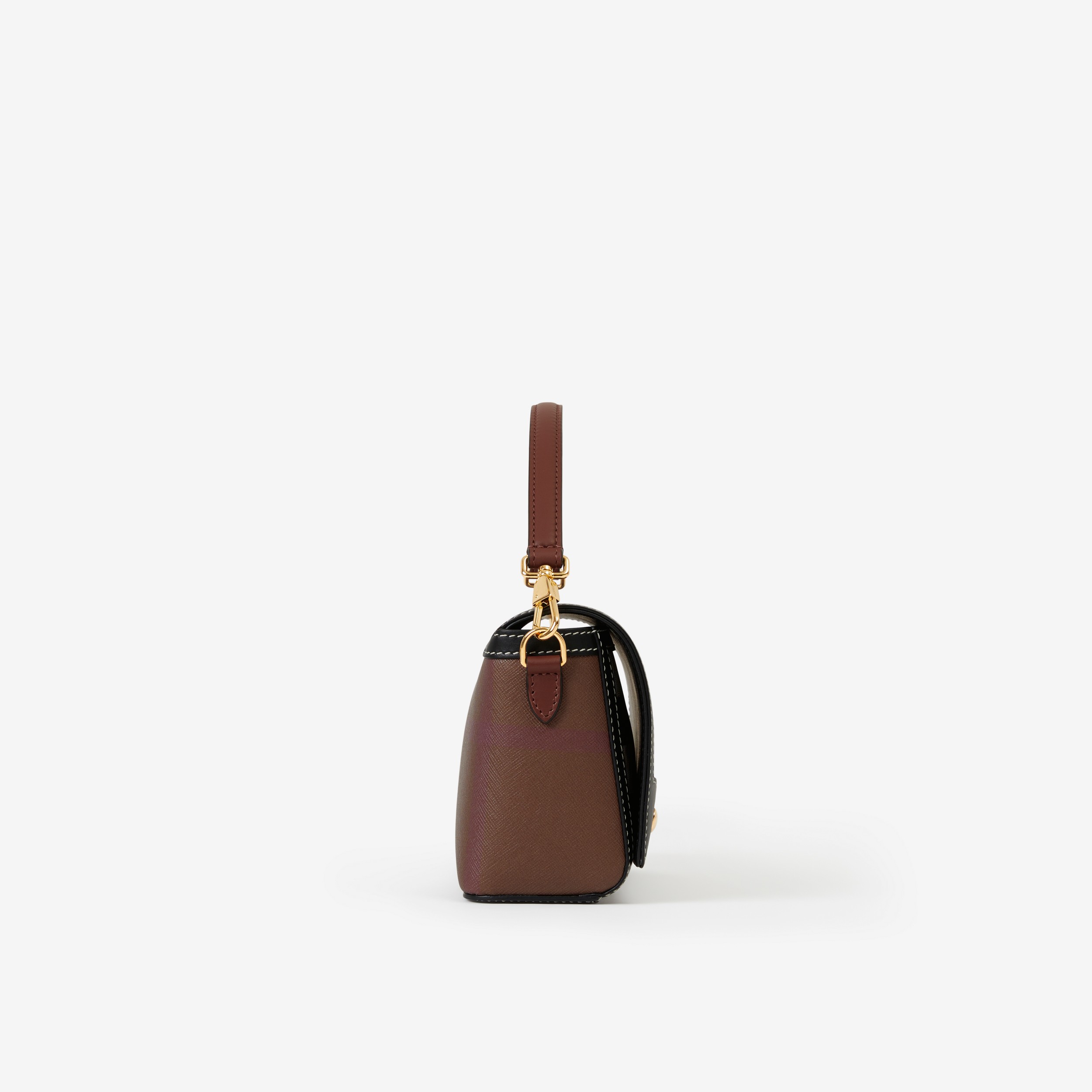 Check and Leather Top Handle Note Bag in Dark Birch Brown - Women | Burberry® Official - 2