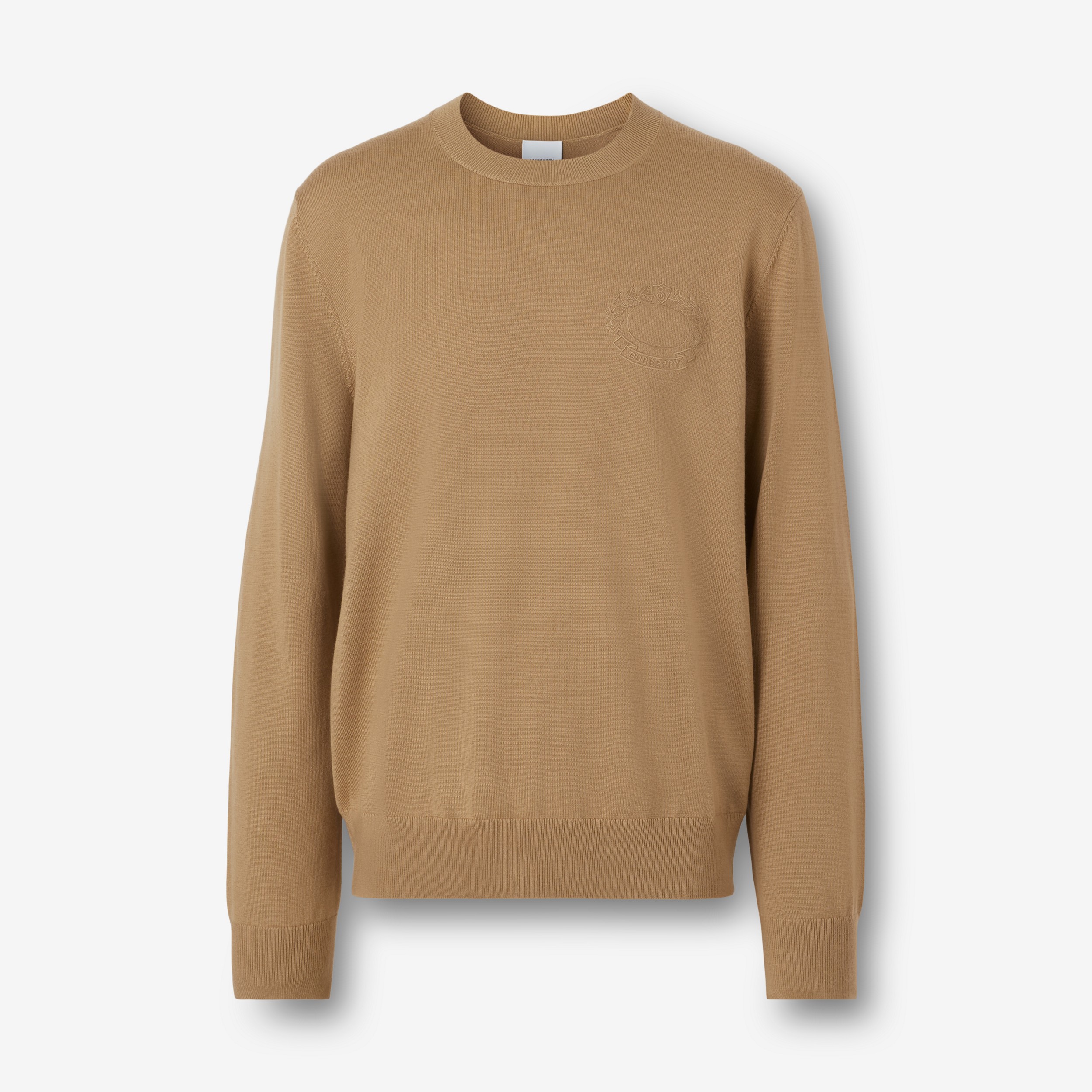 Embroidered Oak Leaf Crest Wool Sweater in Camel - Men | Burberry® Official - 1