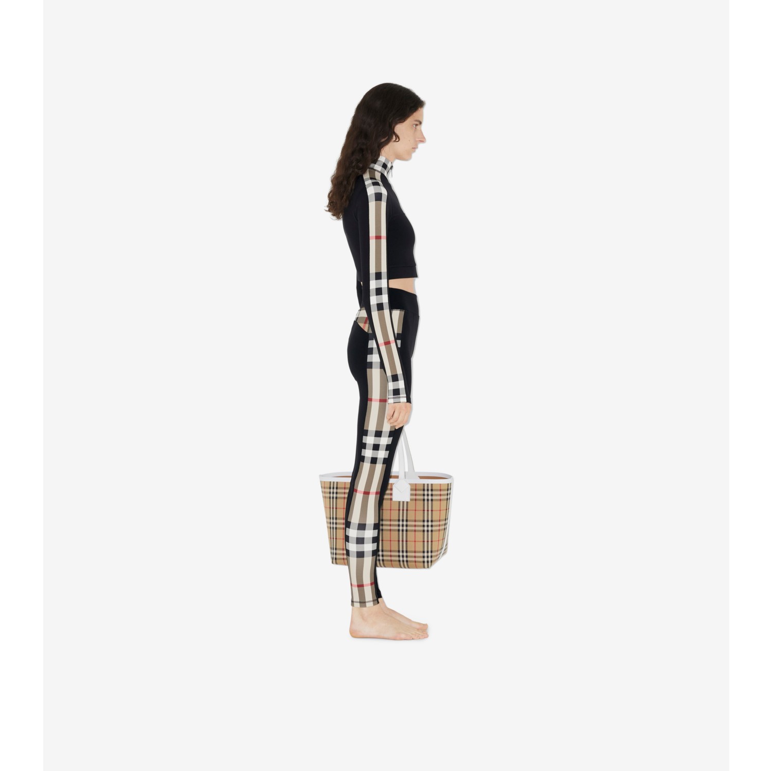 Burberry Midnight Navy Check Print Stretch Jersey Leggings, Size X-Small