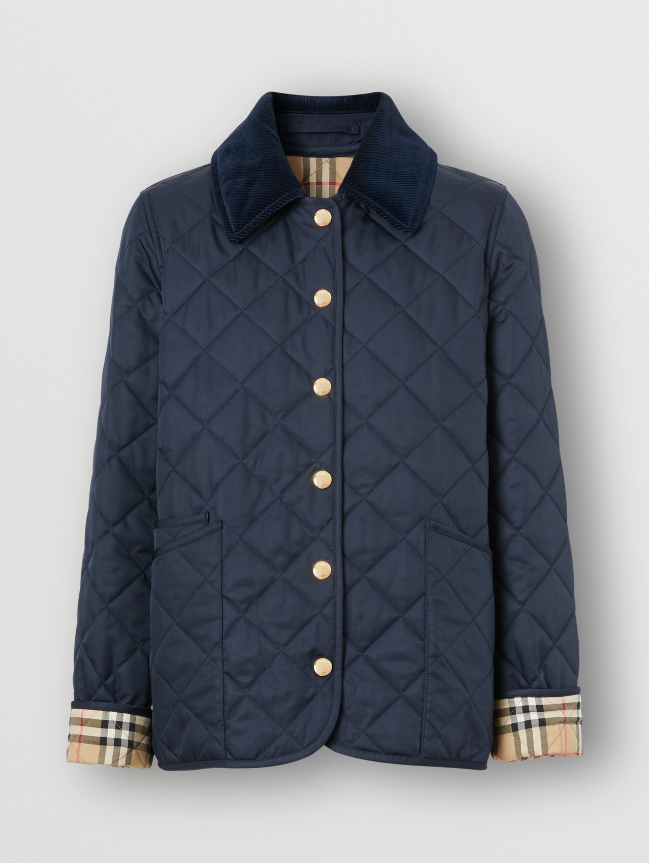 Corduroy Collar Diamond Quilted Jacket in Midnight