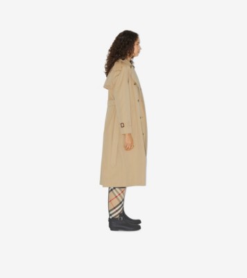 Long Gabardine Trench Coat In Honey - Women, Cotton Gabardine ...