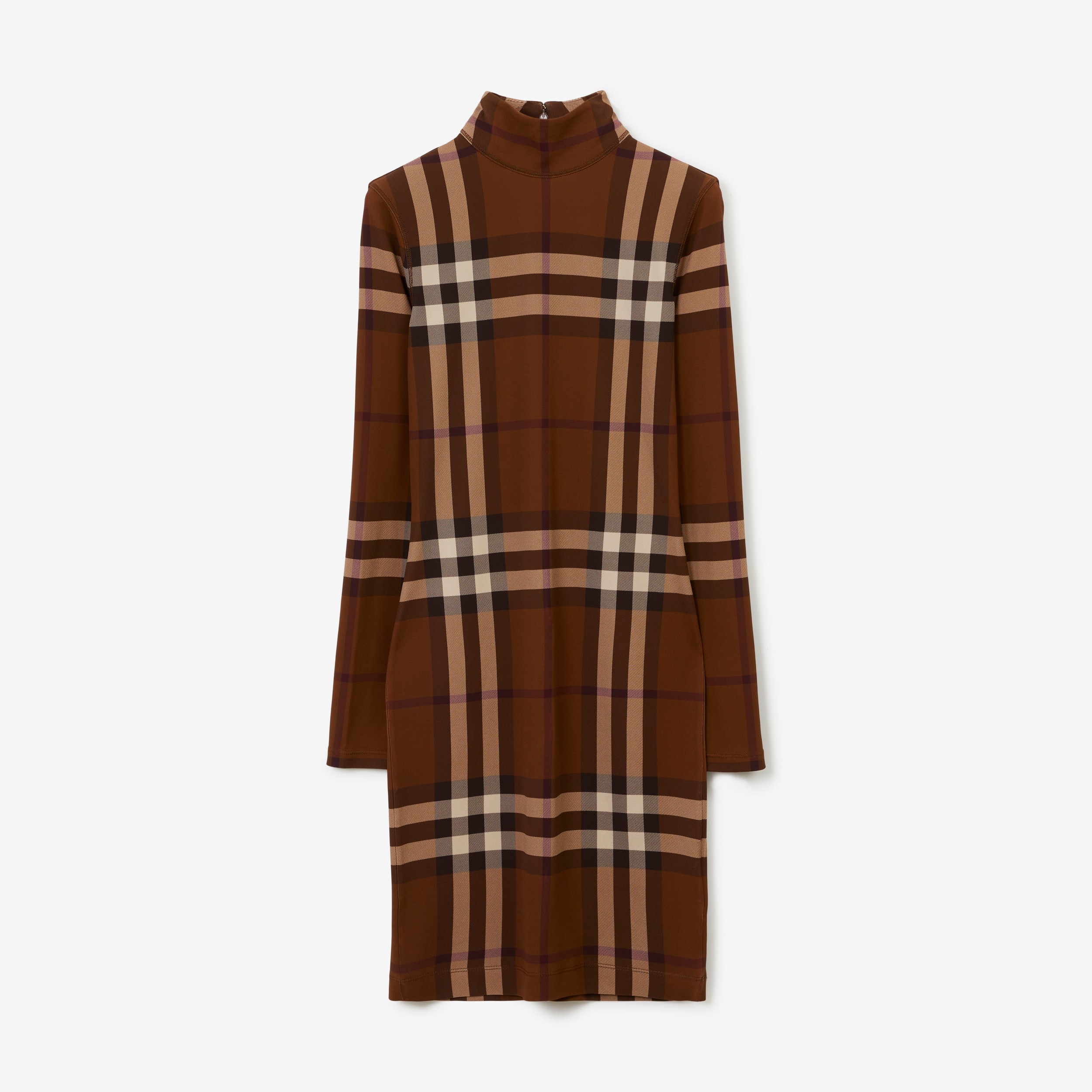 Robe à col entonnoir en jersey stretch check (Bouleau Brun Sombre) - Femme | Site officiel Burberry® - 1