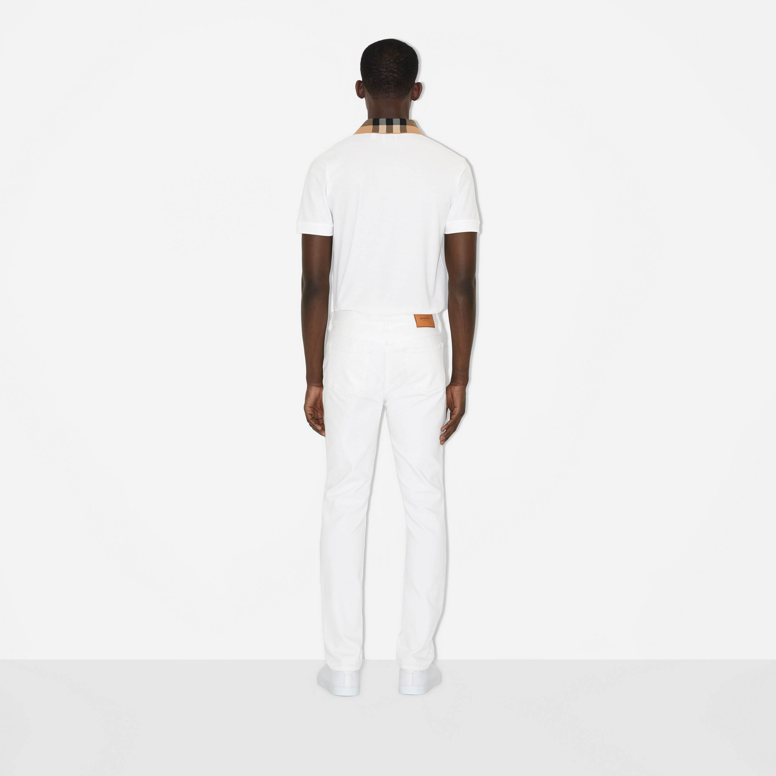 Camisa polo de algodão com colarinho Check (Branco) - Homens | Burberry® oficial - 4