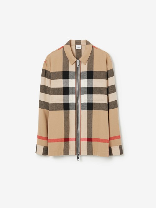 Burberry Check Wool Cotton Overshirt In Brown