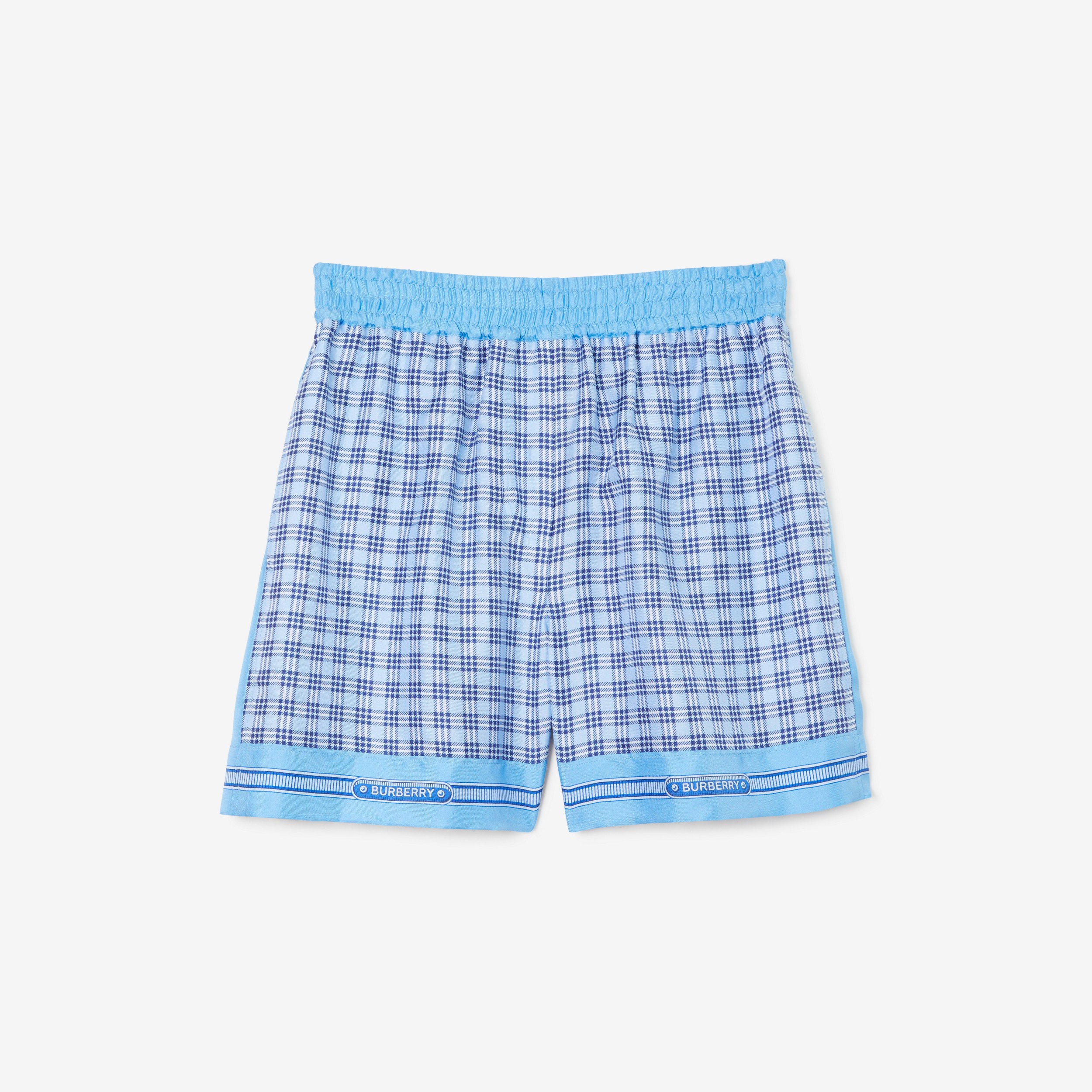Check Print Silk Shorts in Foxglove Blue - Women | Burberry® Official - 1