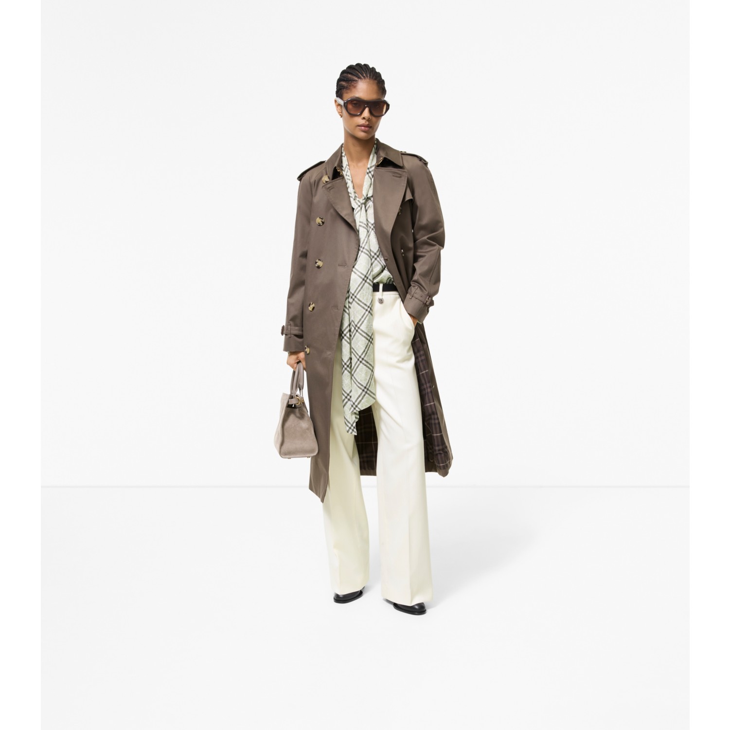 Long Tropical Gabardine Waterloo Trench Coat in Sepia brown