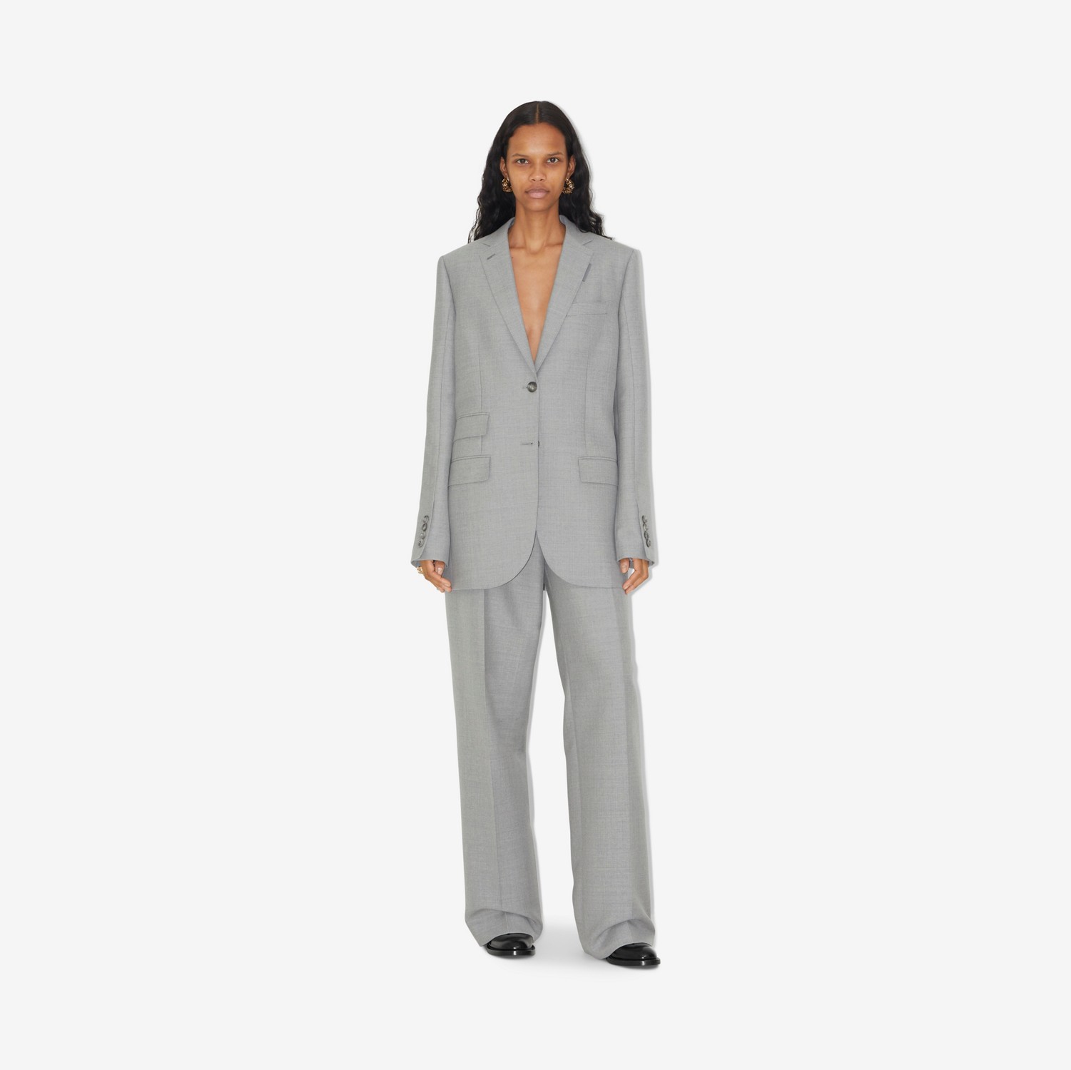 Wool Tailored Jacket in Light Grey Melange - Women | Burberry® Official