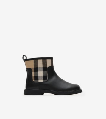 Check Panel Leather Boots in Black - Children | Burberry® Official